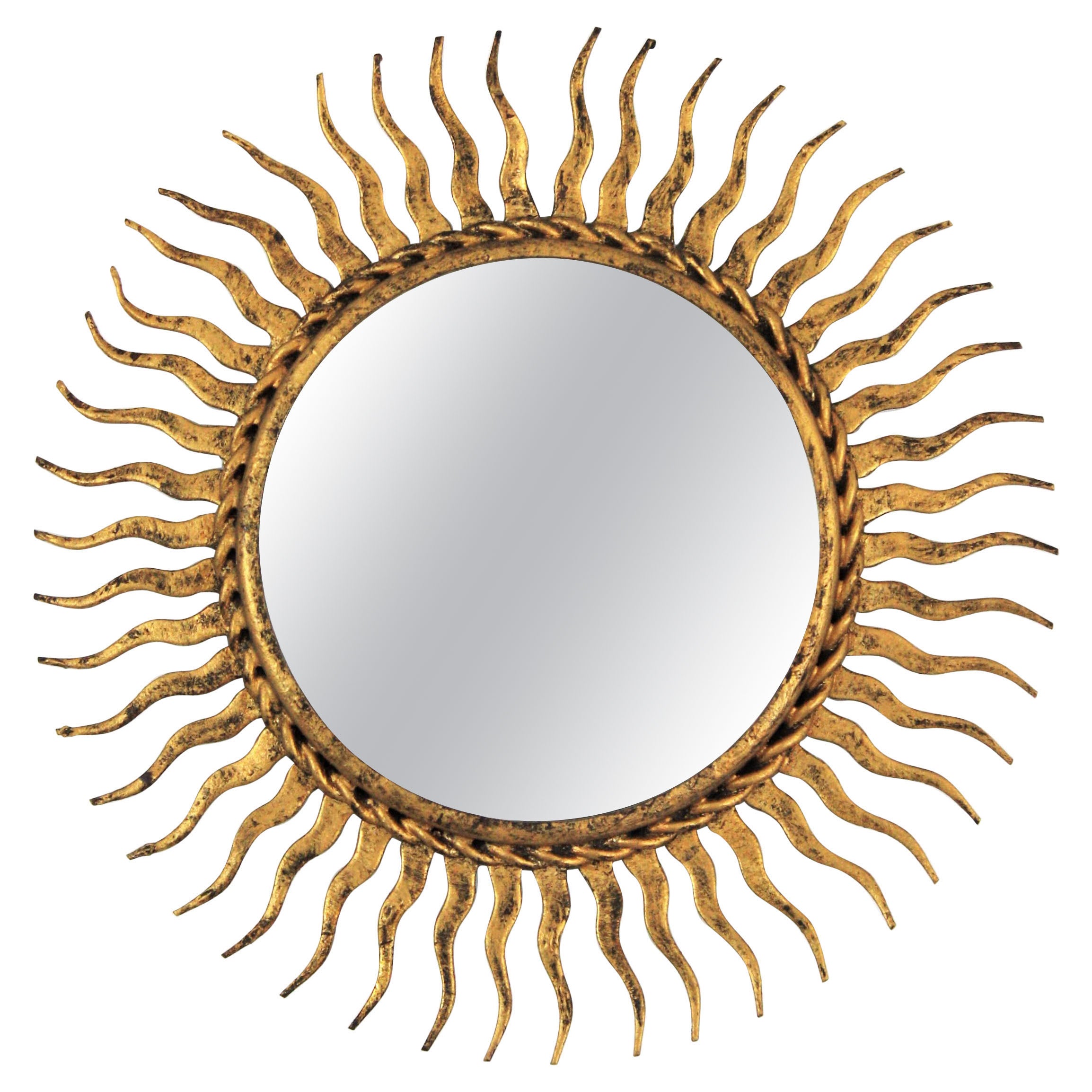 Sunburst Mirror in Gilt Wrought Iron, Small Scale
