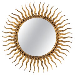 Sunburst Mirror in Gilt Wrought Iron, Small Scale