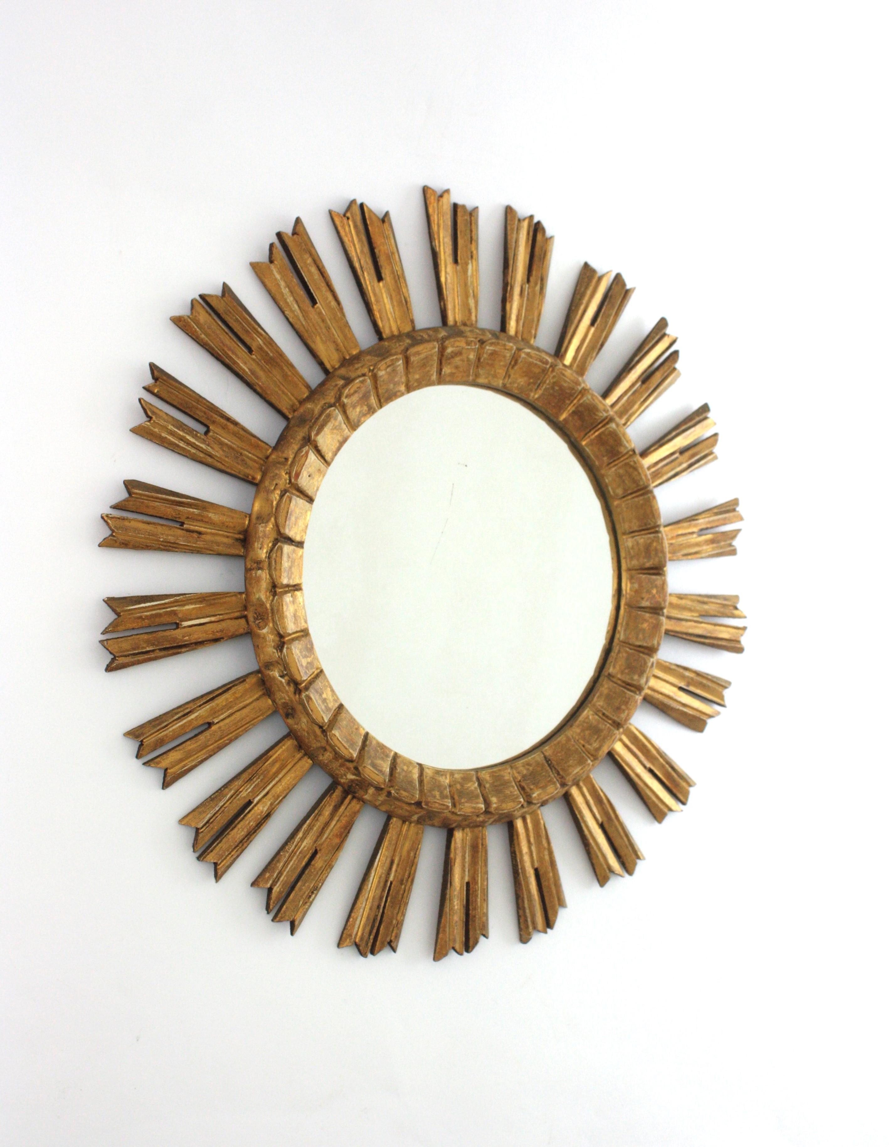 Baroque Sunburst Mirror in Giltwood, 1940s For Sale