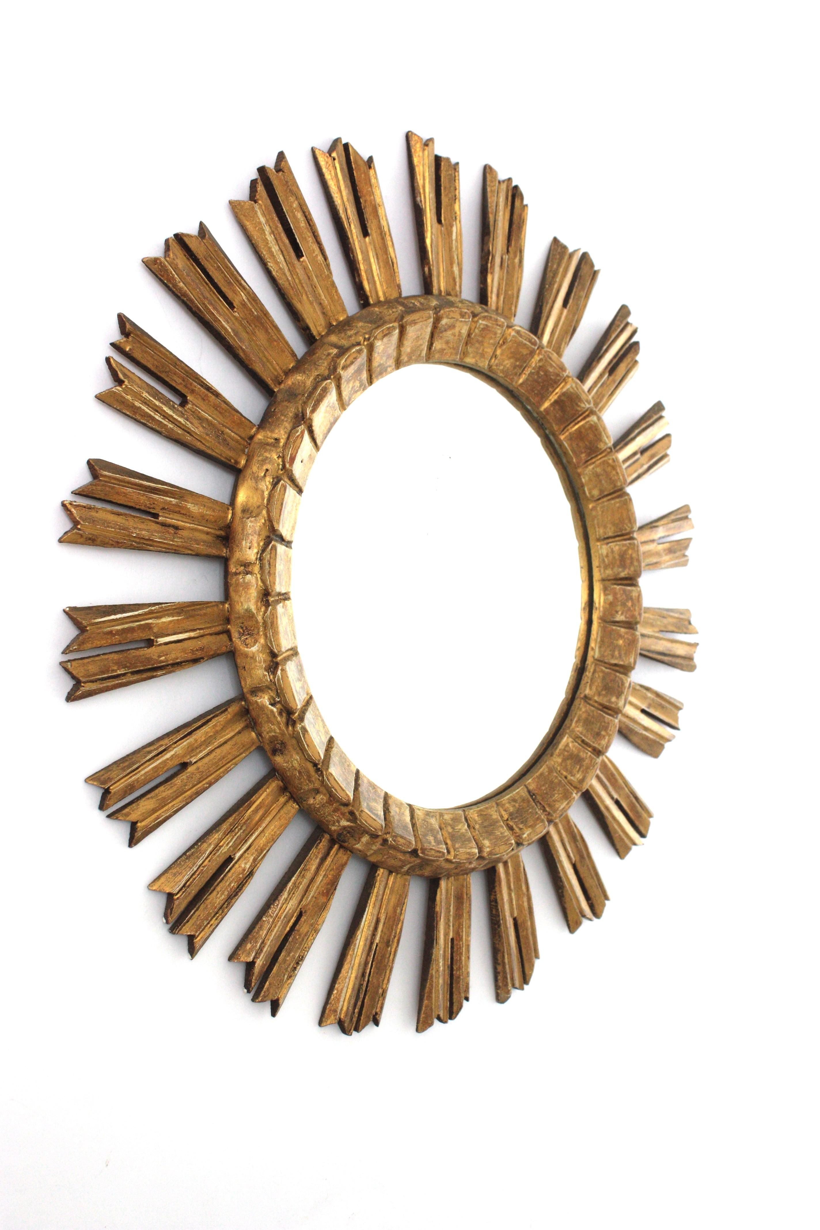 French Sunburst Mirror in Giltwood, 1940s For Sale