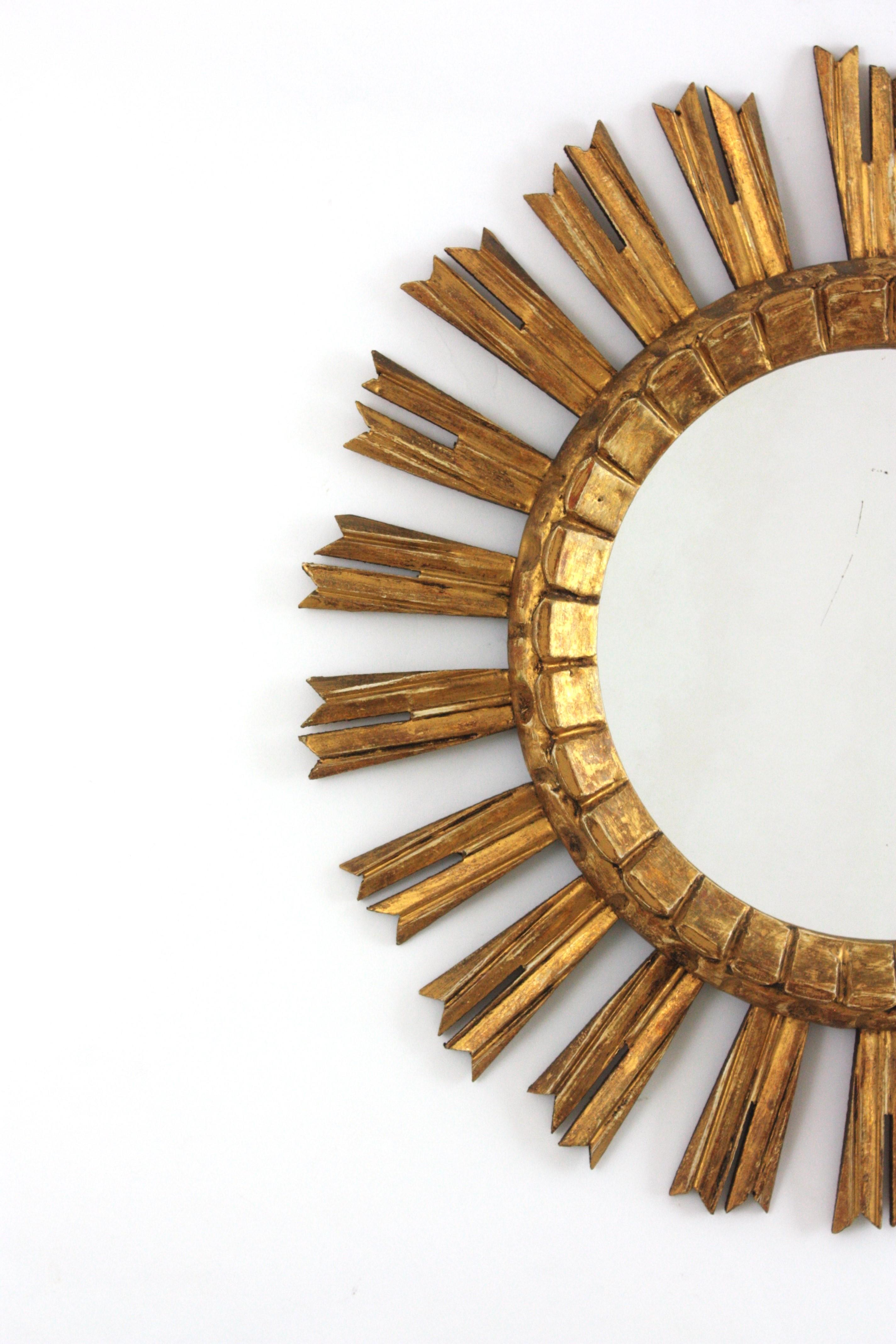 20th Century Sunburst Mirror in Giltwood, 1940s For Sale