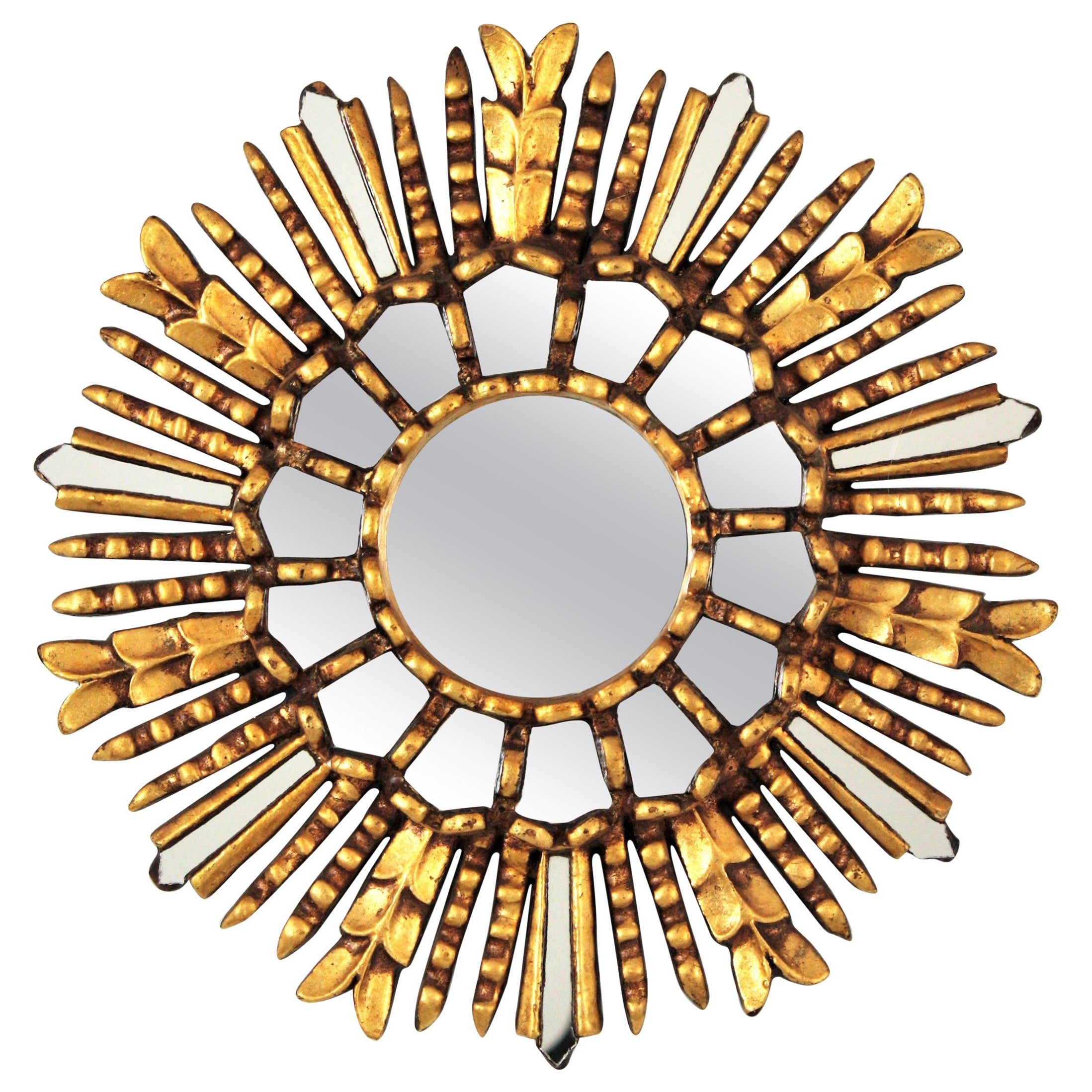 Sunburst Mirror in Giltwood with Mirror Insets, 1950s