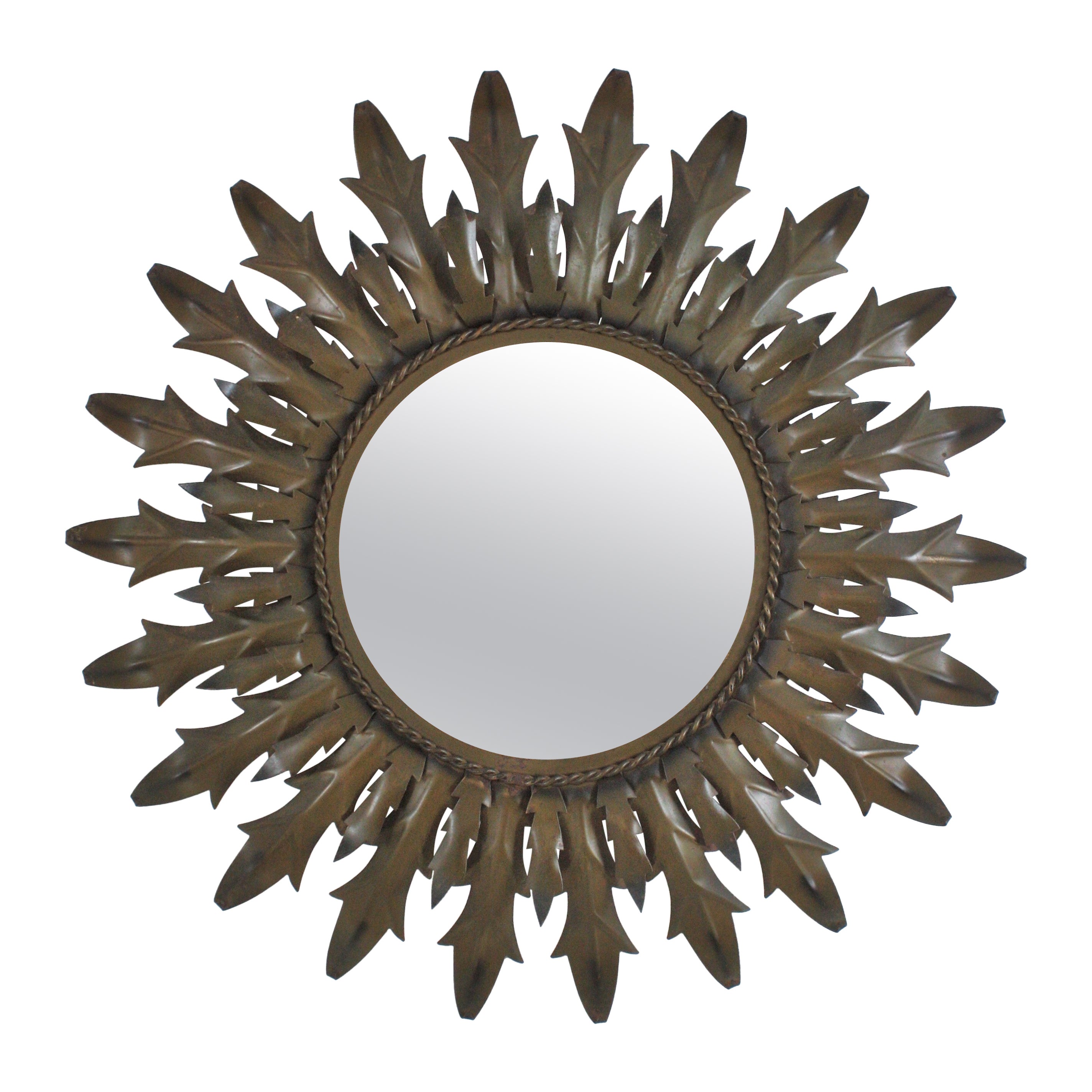 Sunburst Mirror in Olive Green Lacquered Metal