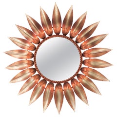 Espejo Sunburst en rosa y hierro plateado, años 60