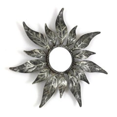 1950s Spanish Leafed Sunburst Mirror in Silvered Iron, Small Size