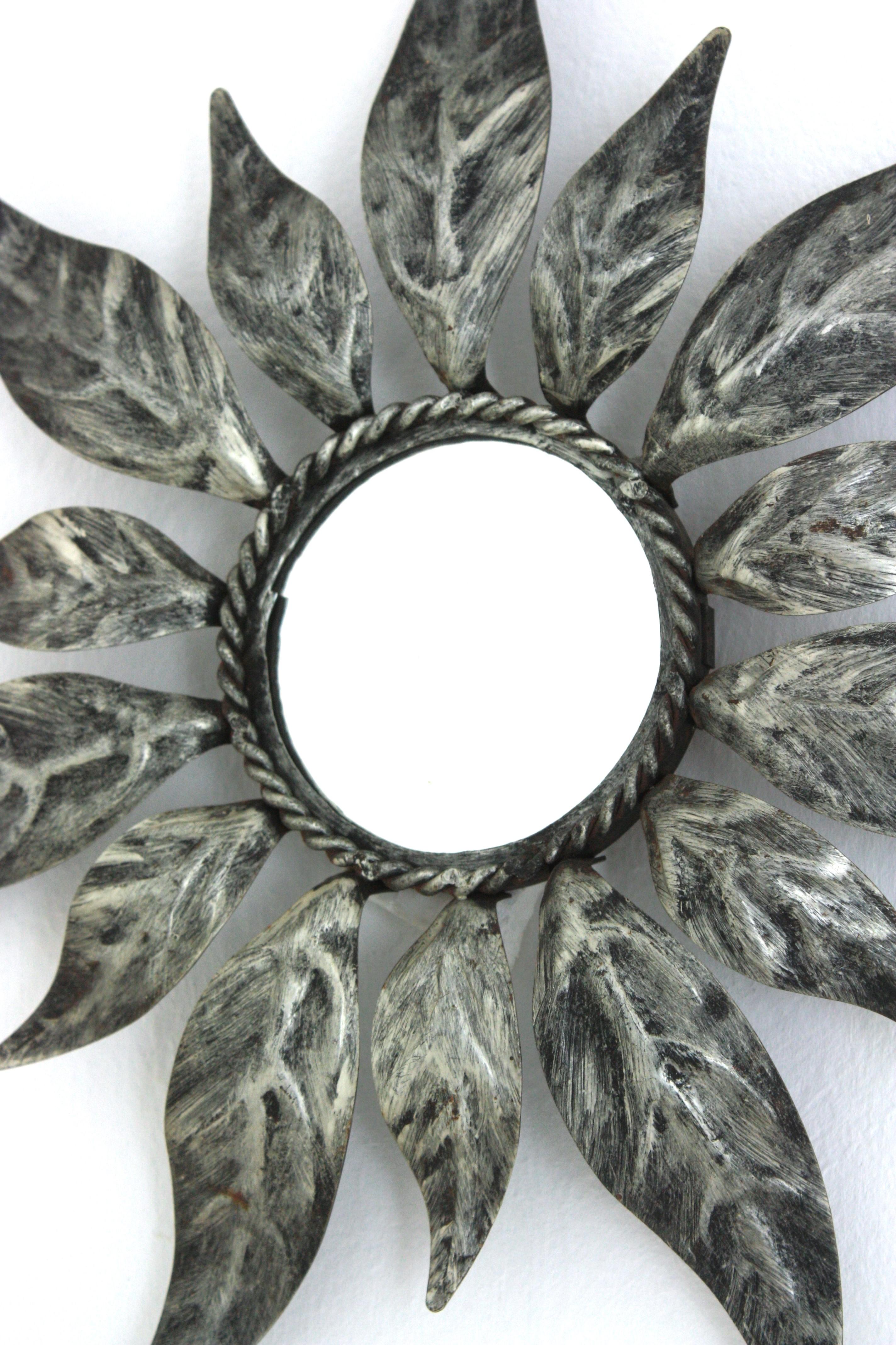 Sunburst Mirror in Silvered Iron, Small Scale, Mid-Century Modern  For Sale 2