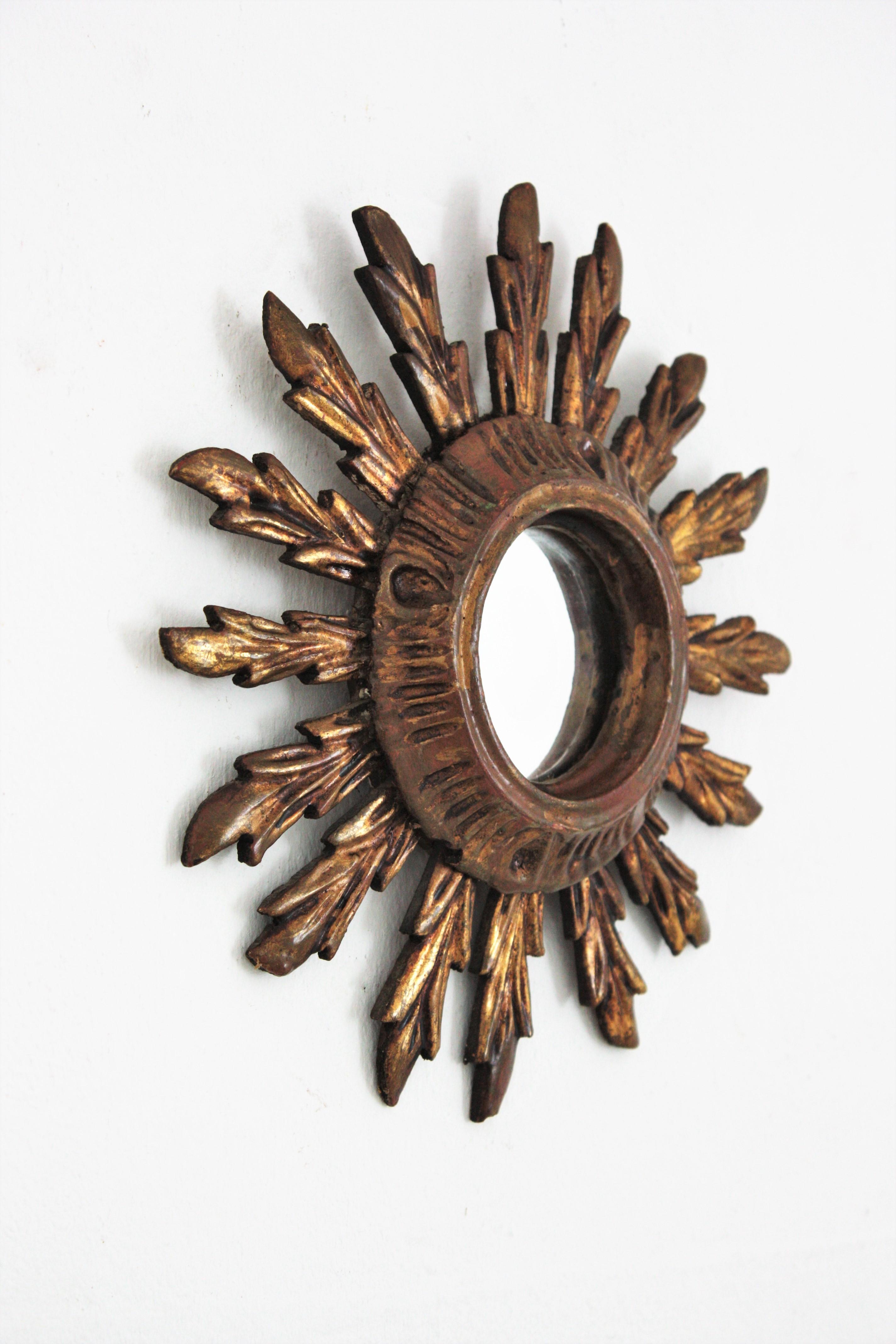 Carved Sunburst Mirror in Small Scale, Baroque Style