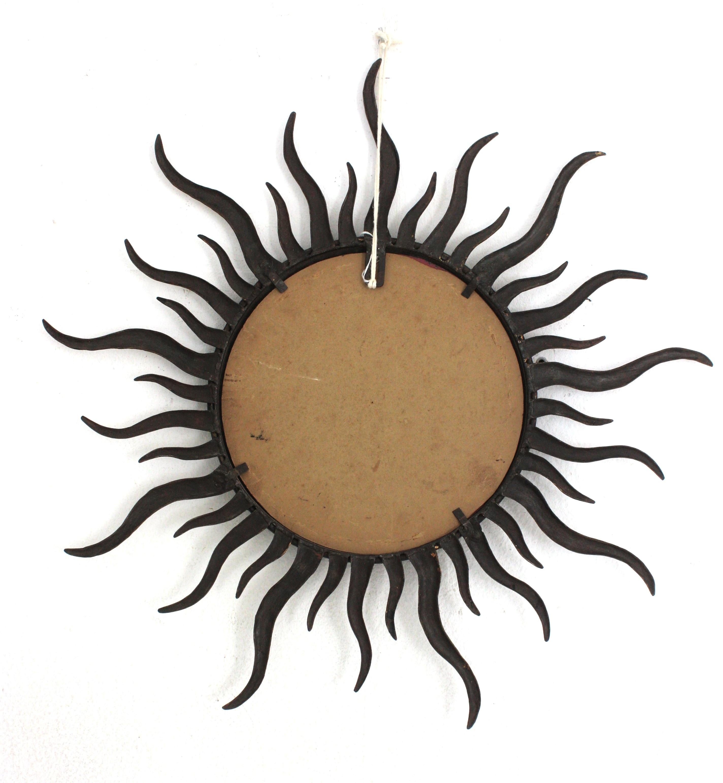 Sunburst Mirror in the Style of Gilbert Poillerat, Gilt Metal For Sale 6