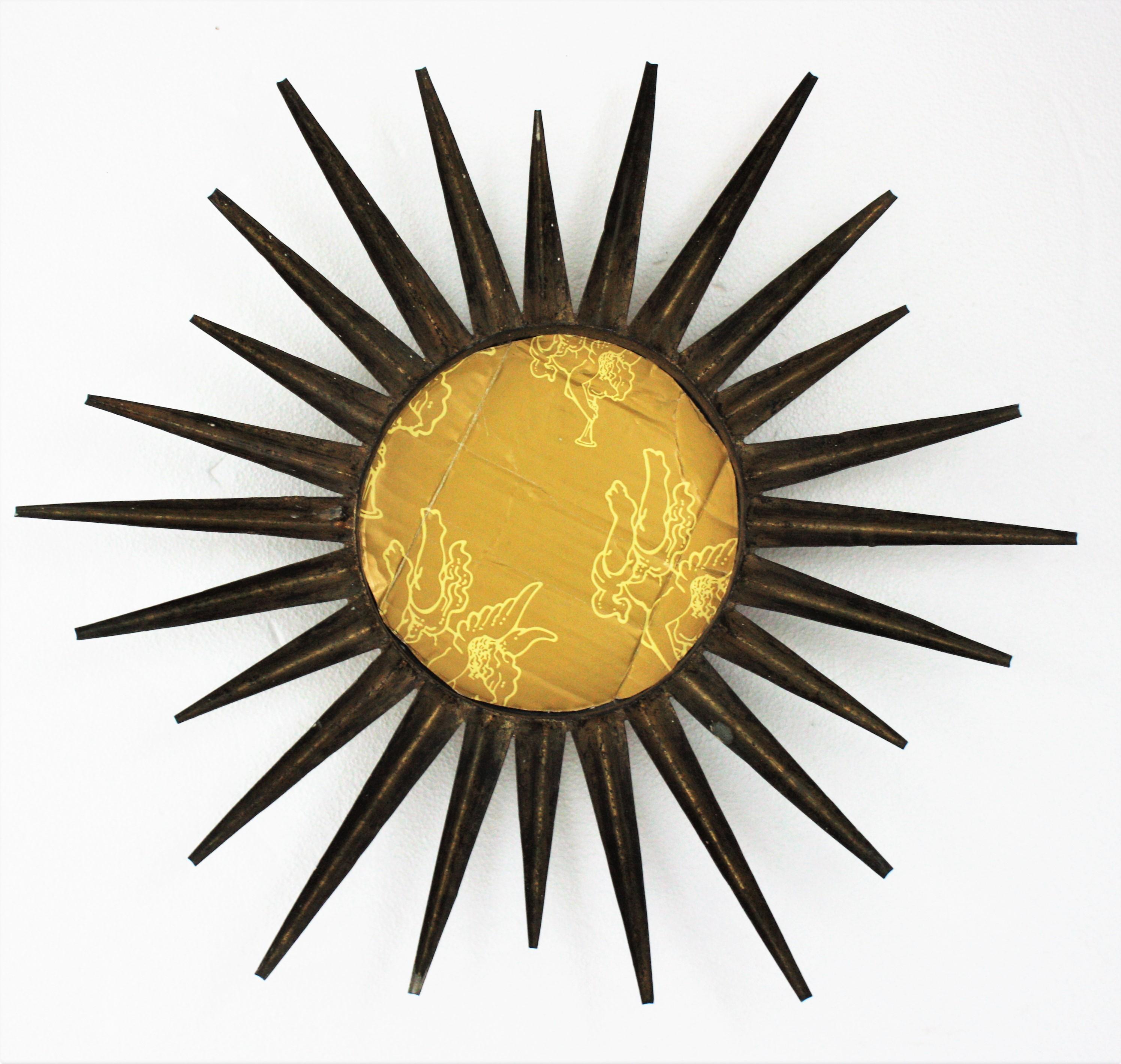 Sunburst Mirror in the Style of Gilbert Poillerat, Gilt Wrought Iron 2