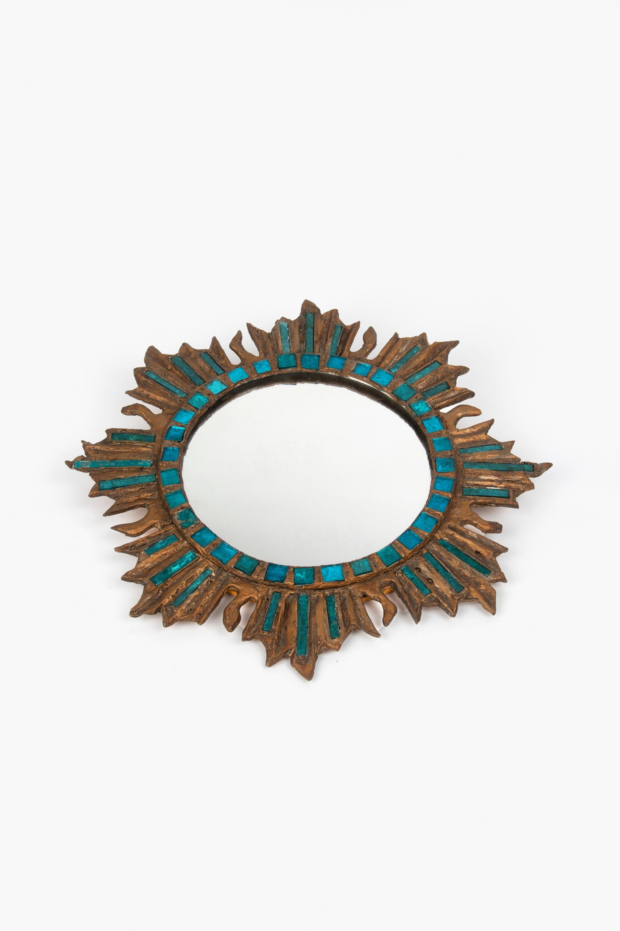 Painted Sunburst Mirror in the Style of Line Vautrin, 1960s For Sale