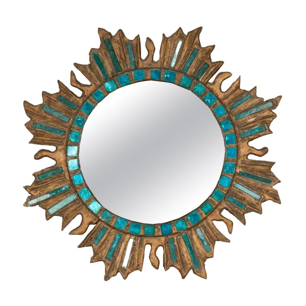 Espejo Sunburst al estilo de Line Vautrin, años 60