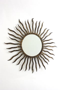 Sunburst Mirror in the Style of Poillerat, Wrought Iron, France 1940s