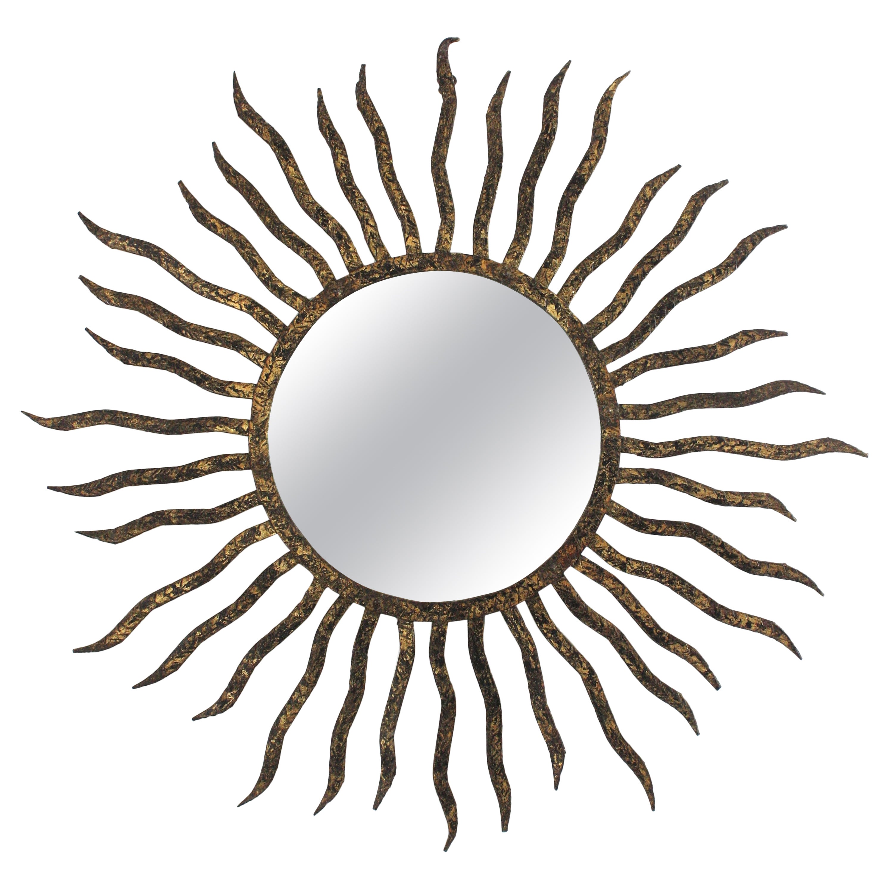 Sunburst Mirror in the Style of Poillerat, Wrought Iron, France 1940s