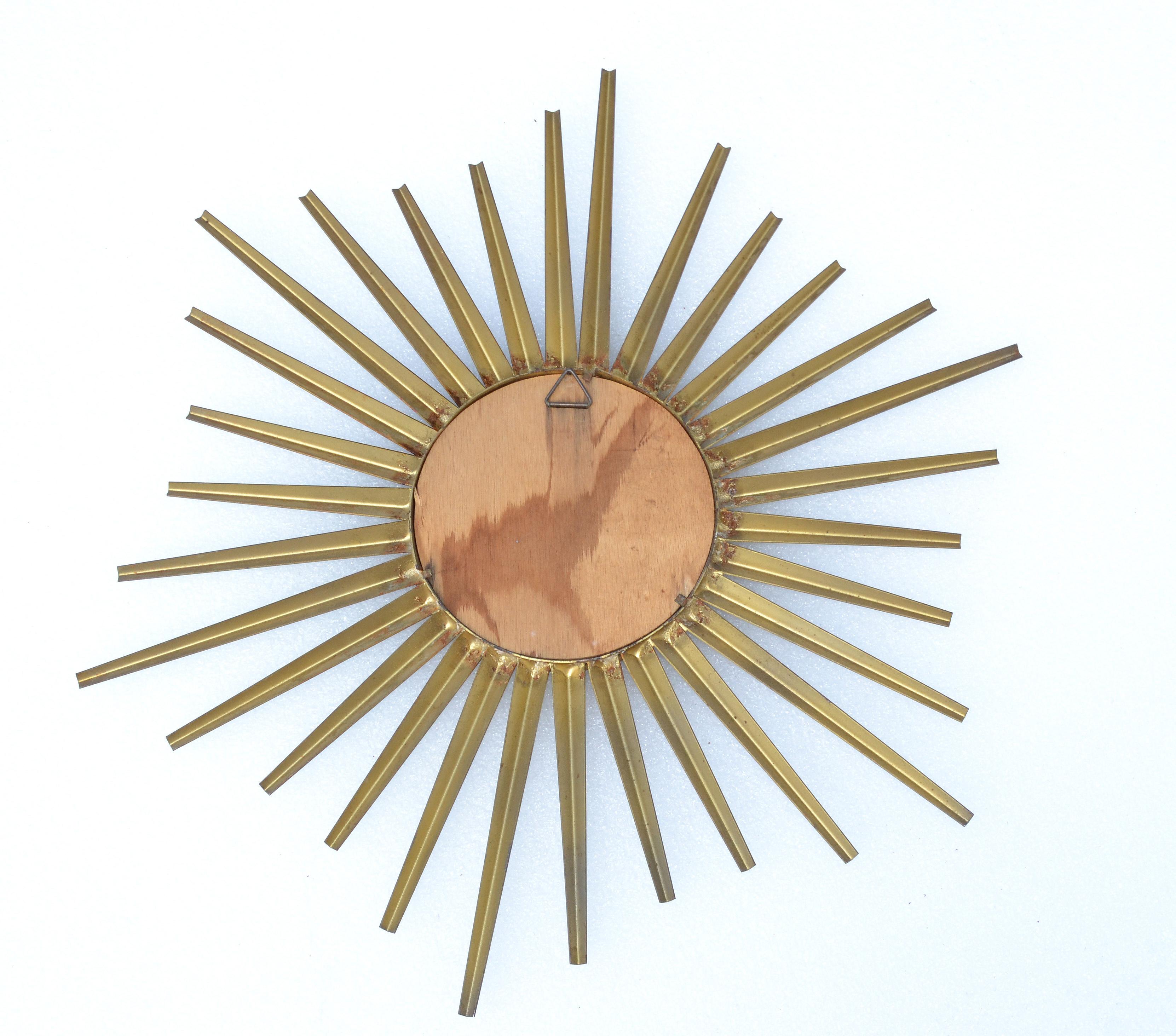 Sunburst Mirror in the Style of Vallauris French Mid-Century Modern Wall Mirror For Sale 5