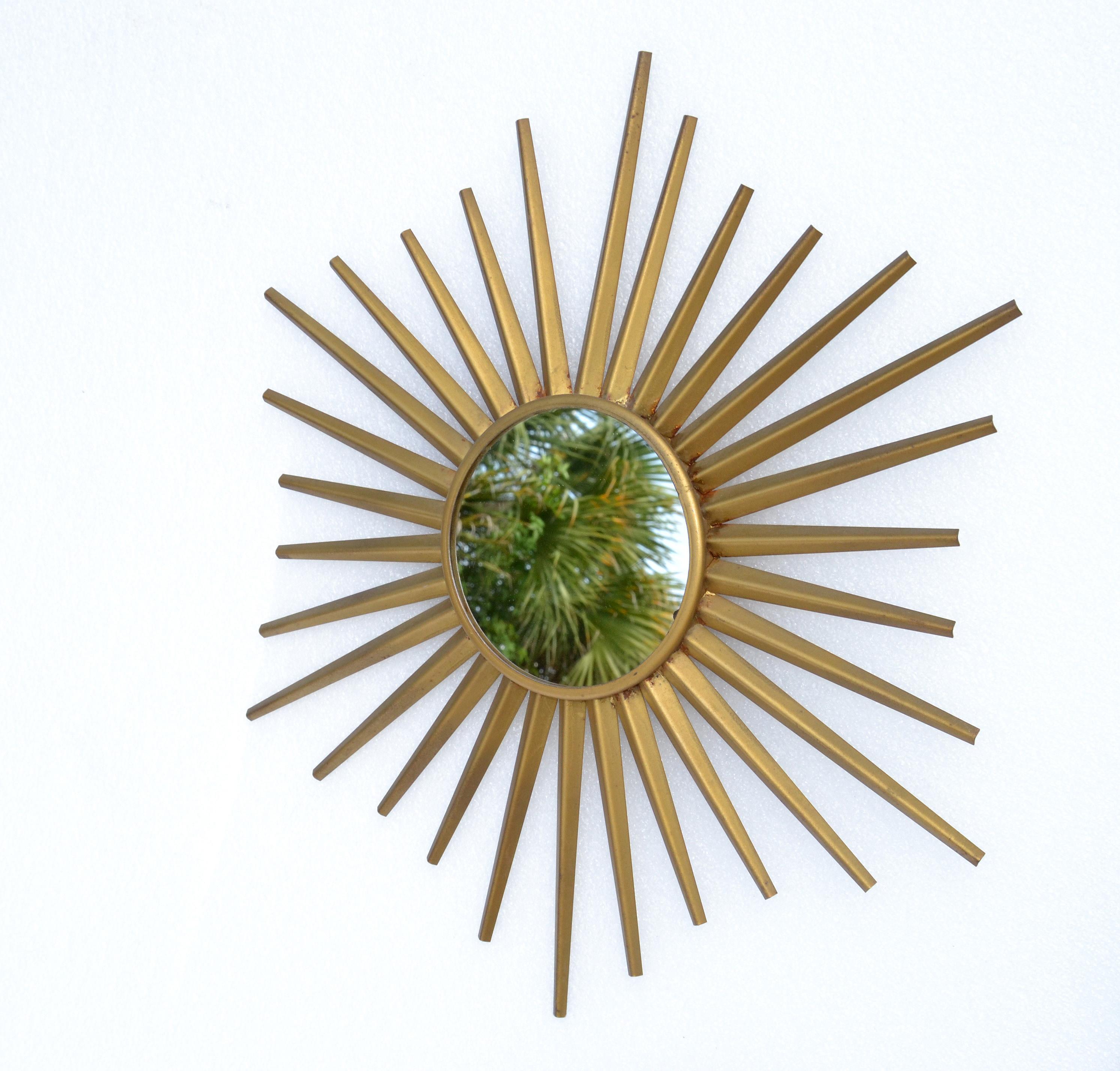 Sunburst Mirror in the Style of Vallauris French Mid-Century Modern Wall Mirror For Sale 6