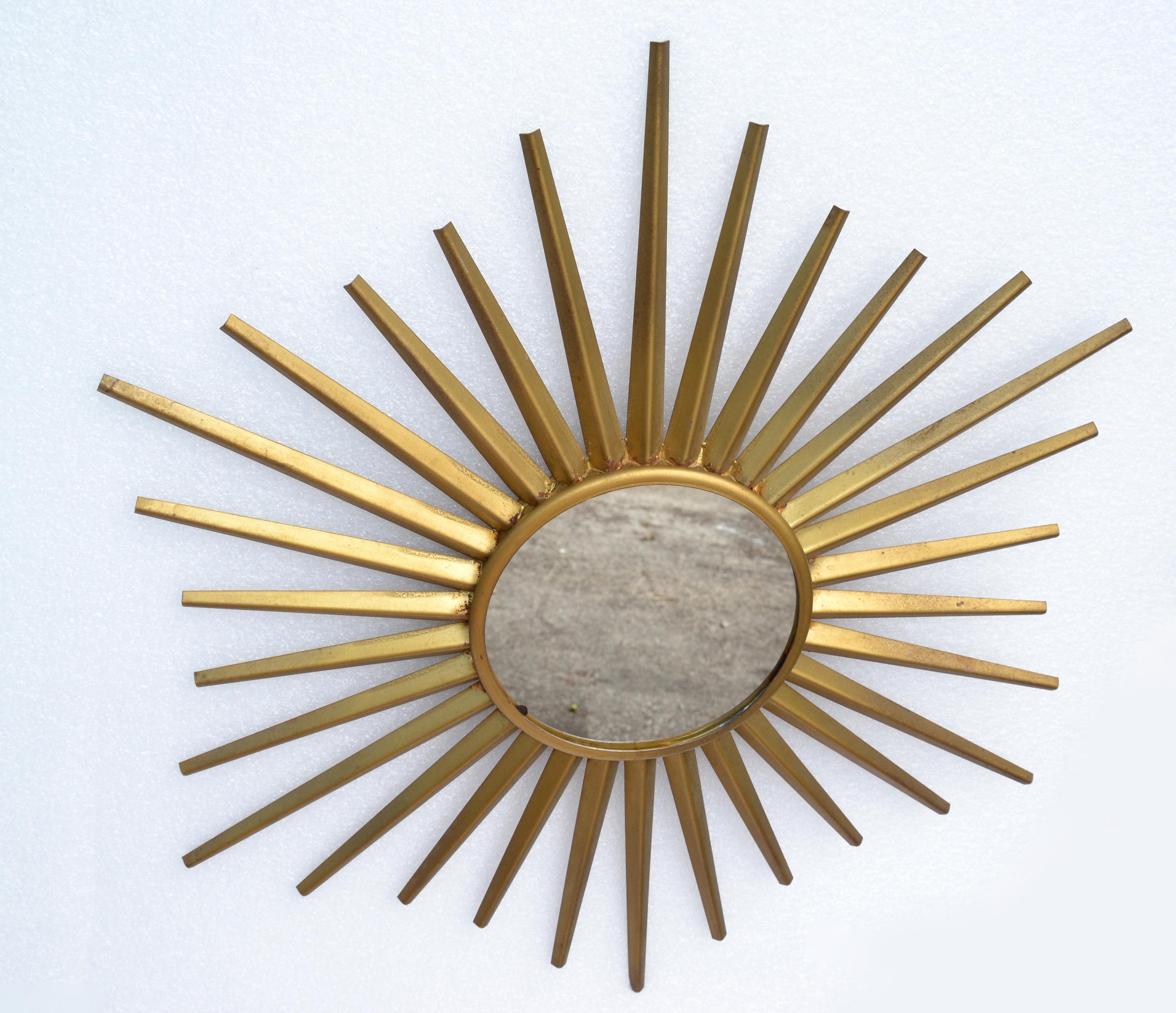 Hand-Crafted Sunburst Mirror in the Style of Vallauris French Mid-Century Modern Wall Mirror For Sale