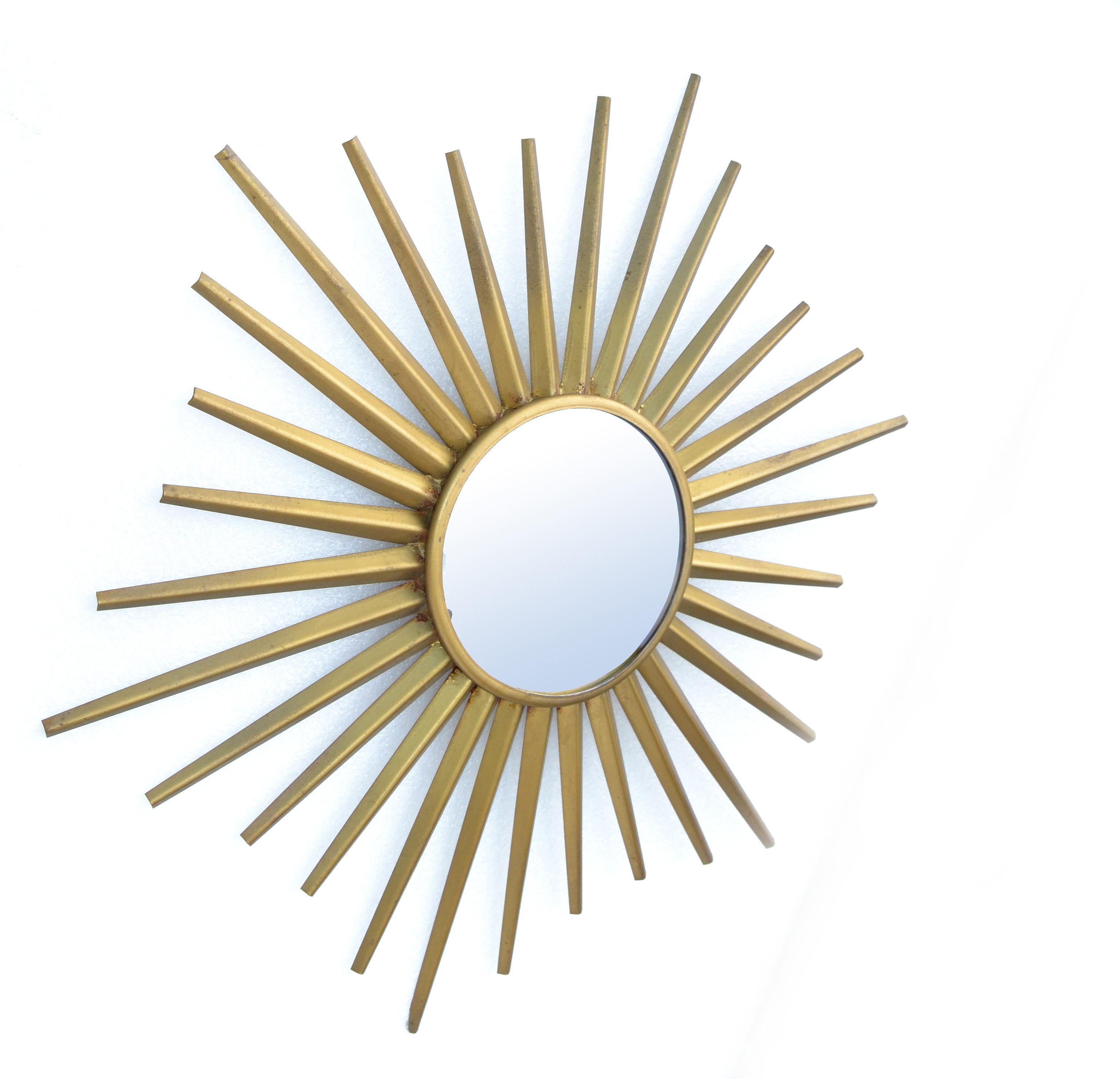 Sunburst Mirror in the Style of Vallauris French Mid-Century Modern Wall Mirror In Good Condition For Sale In Miami, FL