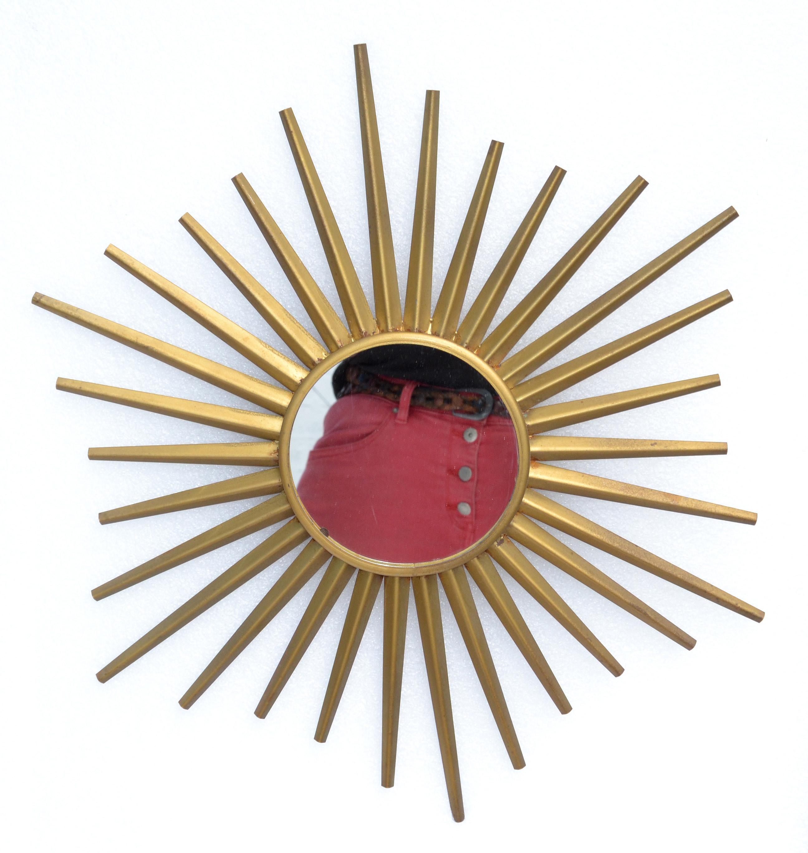 Sunburst Mirror in the Style of Vallauris French Mid-Century Modern Wall Mirror For Sale 1