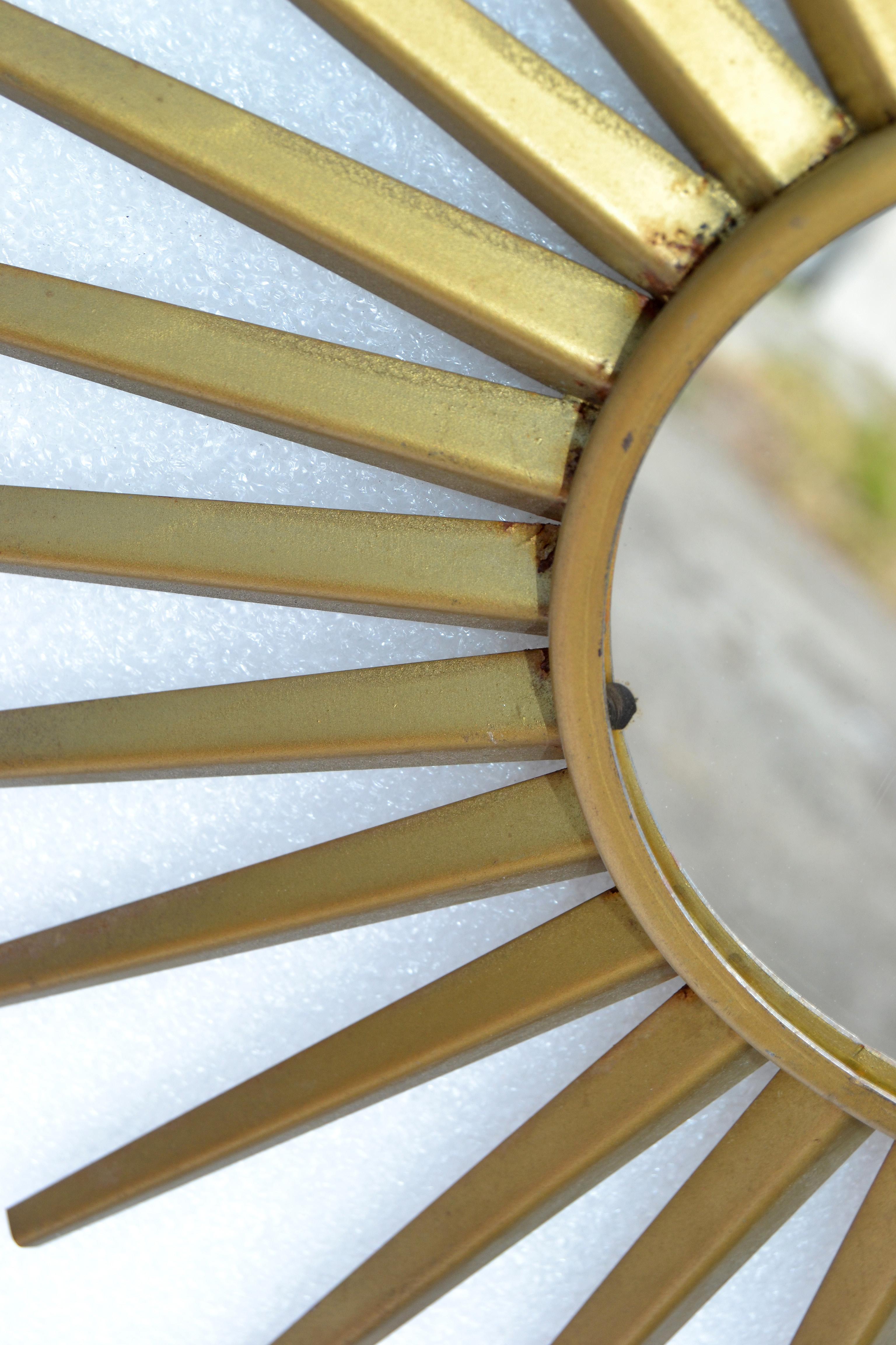 Sunburst Mirror in the Style of Vallauris French Mid-Century Modern Wall Mirror For Sale 3