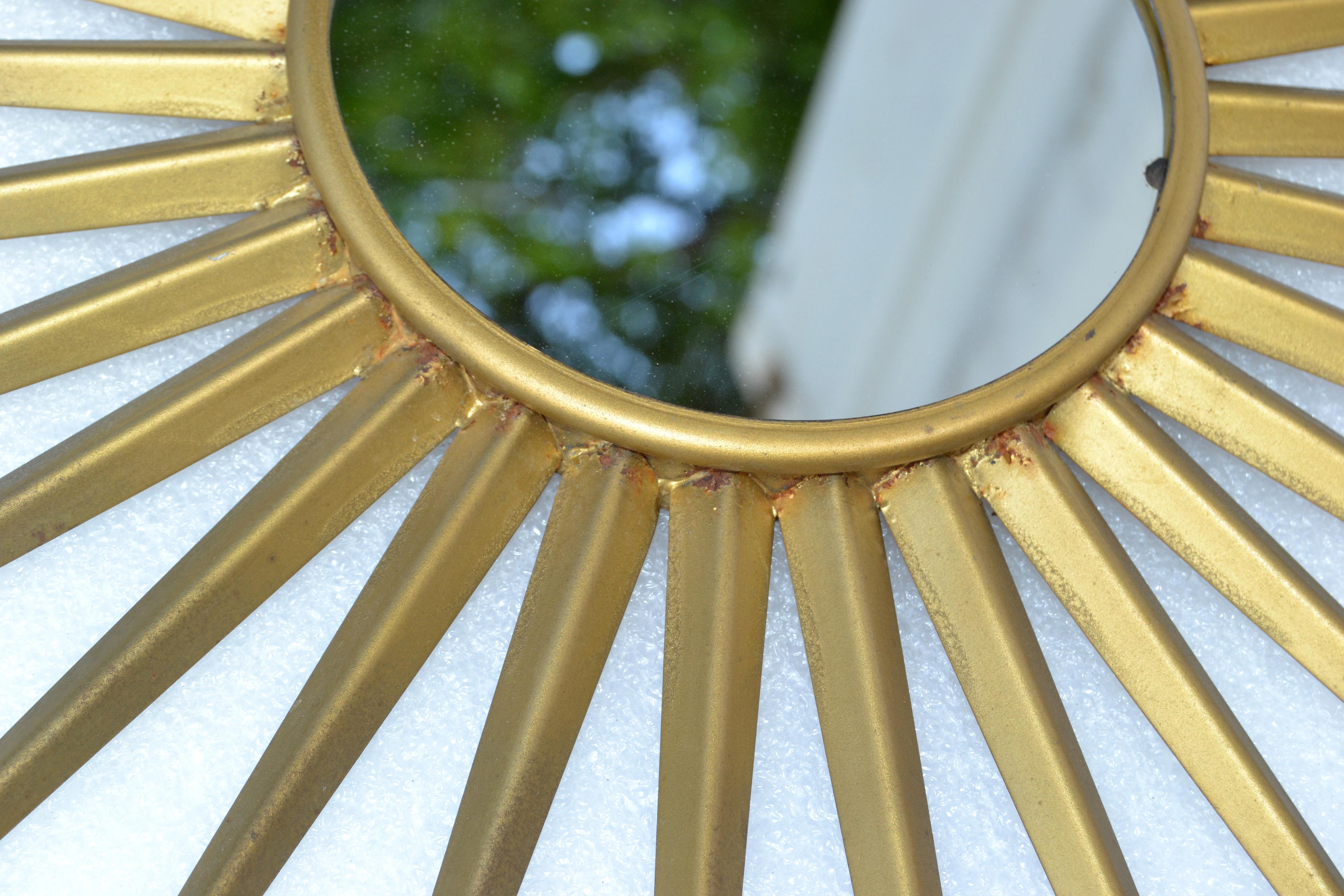 Sunburst Mirror in the Style of Vallauris French Mid-Century Modern Wall Mirror For Sale 4