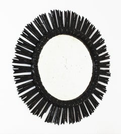 Sunburst Mirror in Wood Black Patina, Spain, 1940s