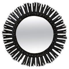 Sunburst Mirror in Wood Black Patina, Spain, 1940s