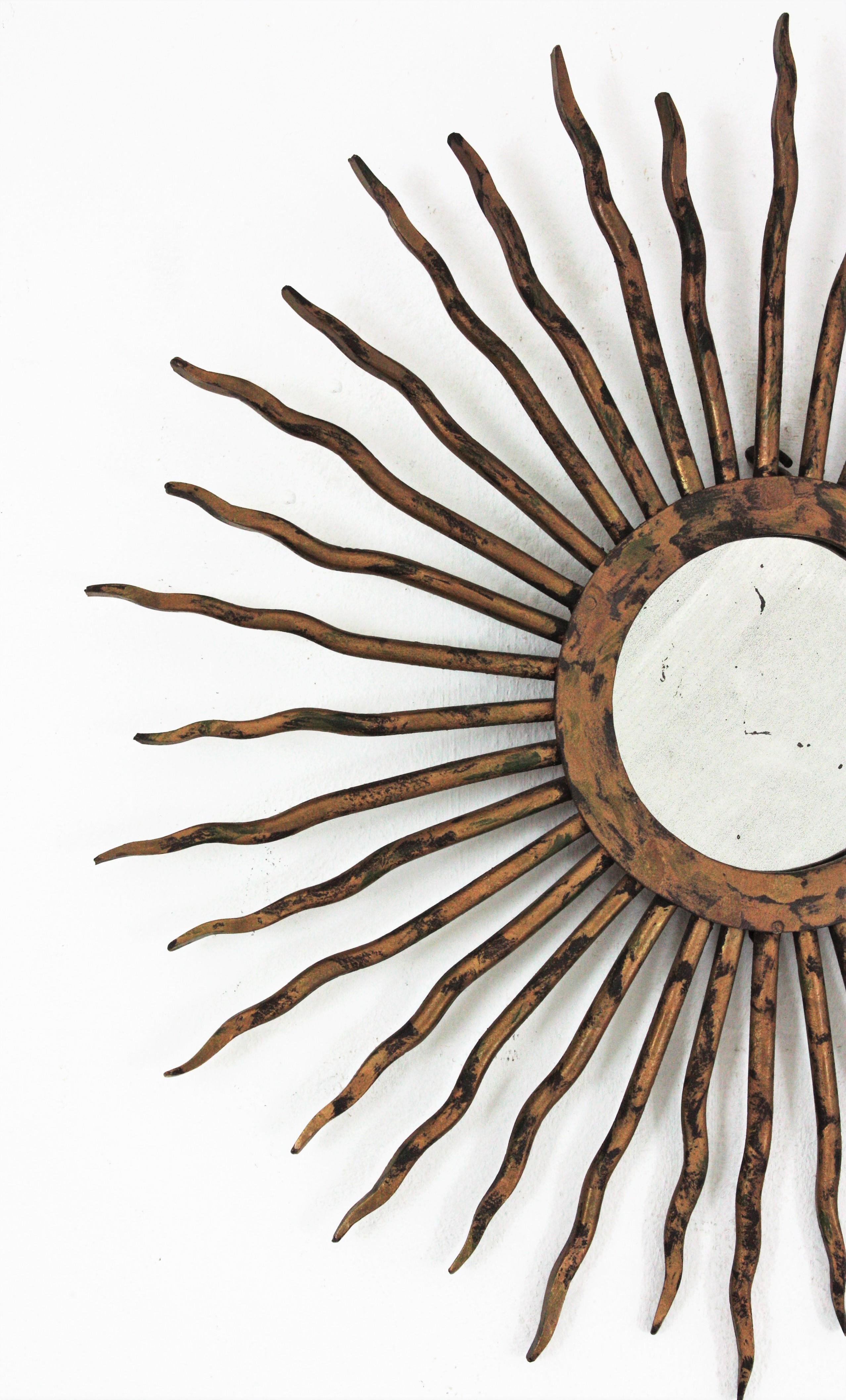 French Hand Forged Sunburst Mirror, 1940s For Sale