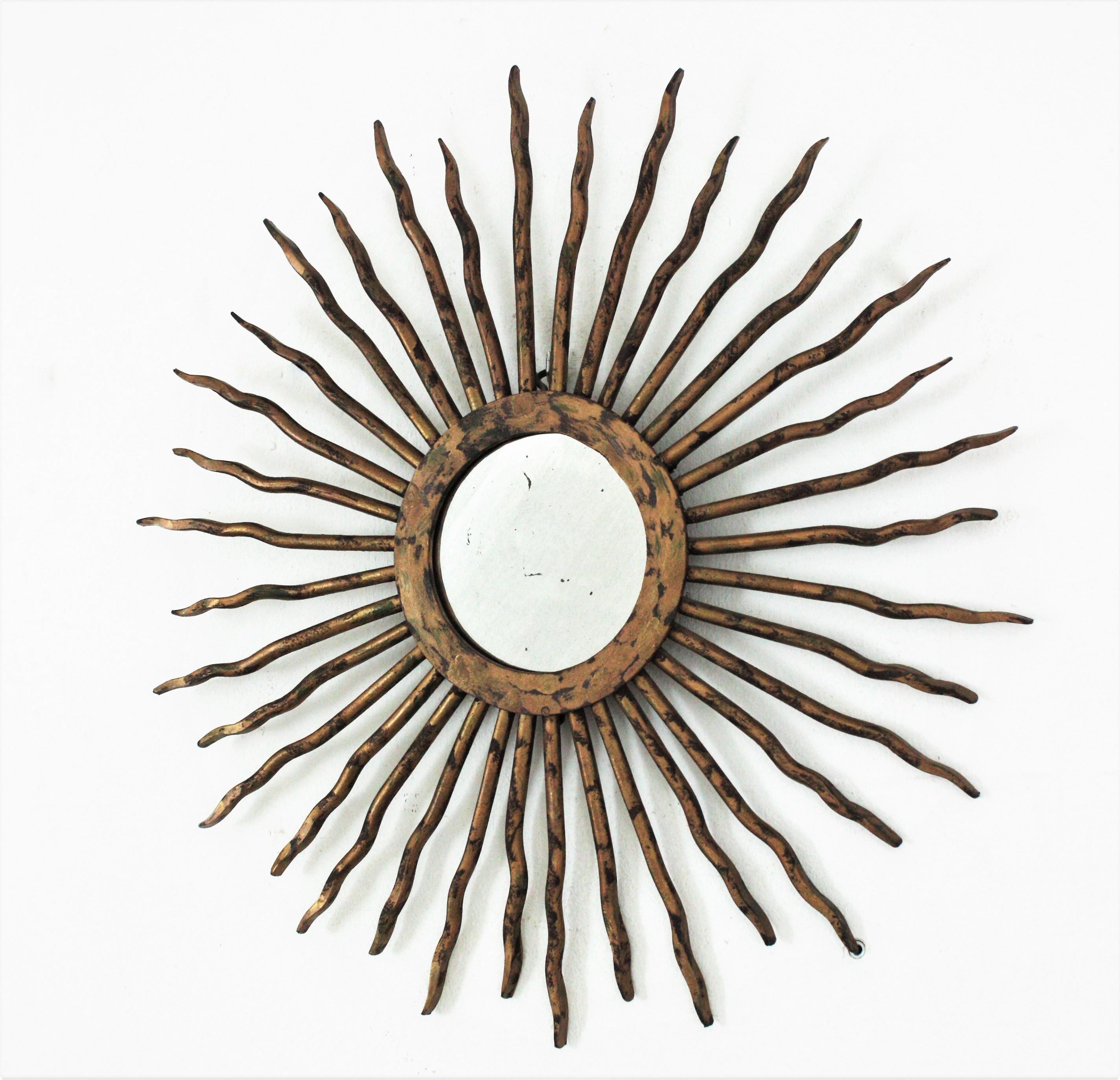 Hand Forged Sunburst Mirror, 1940s In Good Condition For Sale In Barcelona, ES