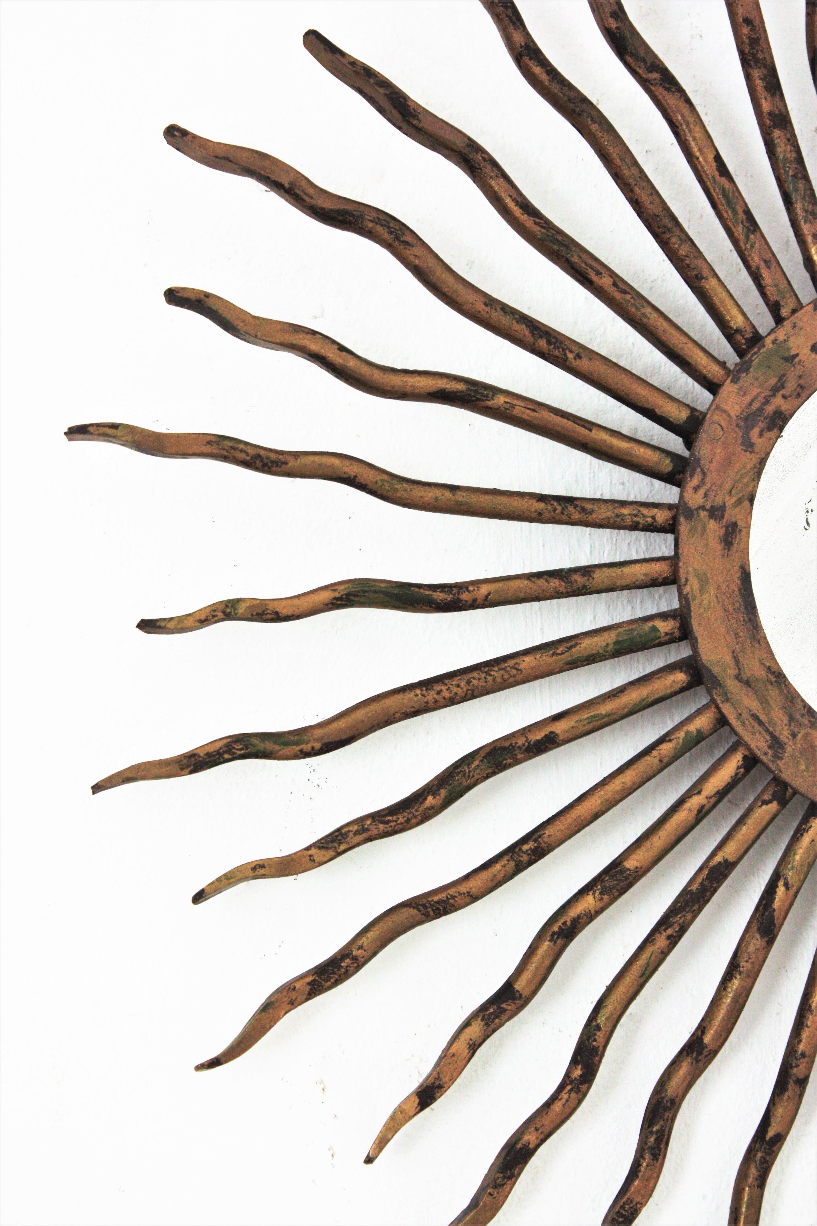 20th Century Hand Forged Sunburst Mirror, 1940s For Sale