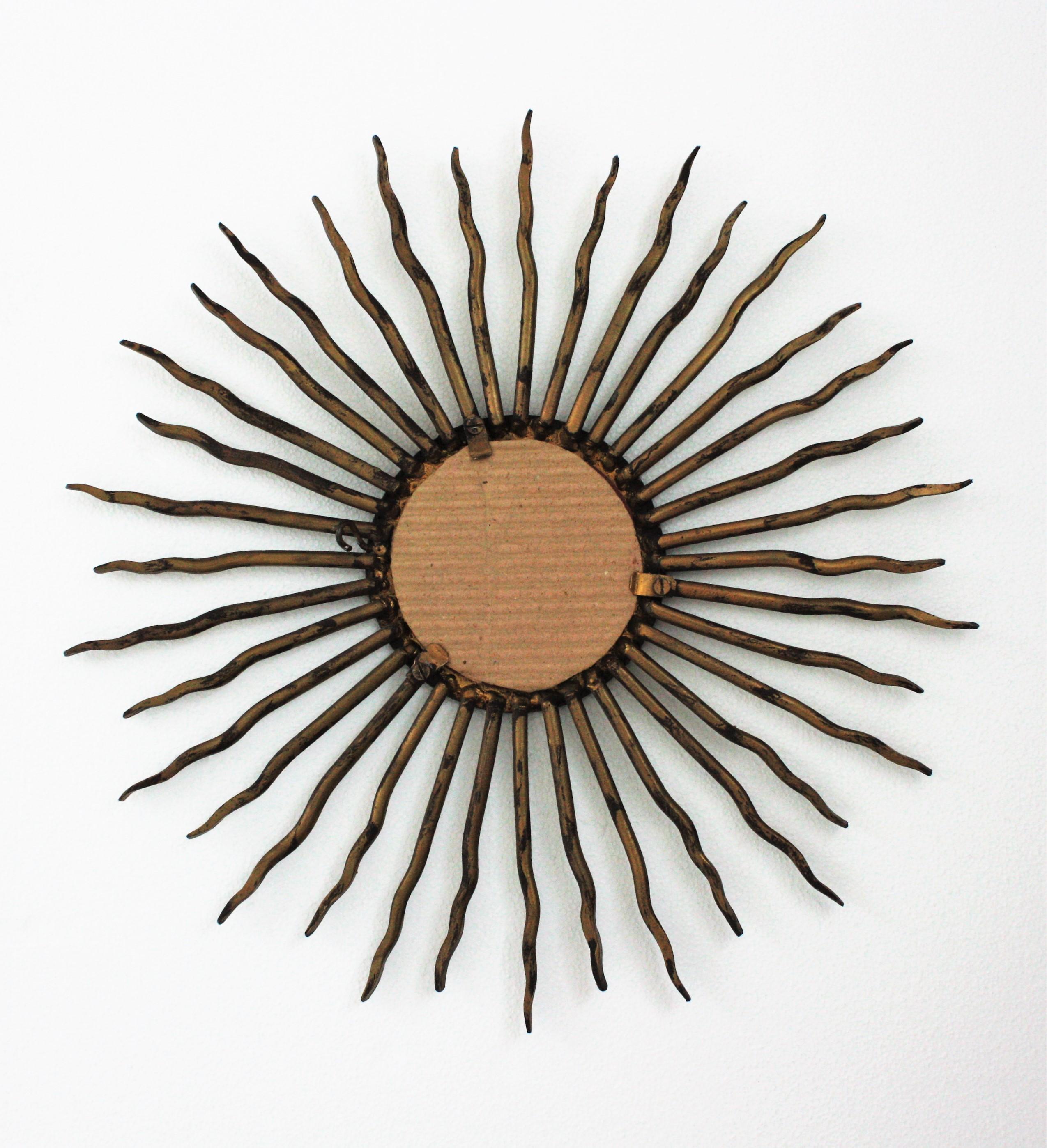 Hand Forged Sunburst Mirror, 1940s For Sale 1