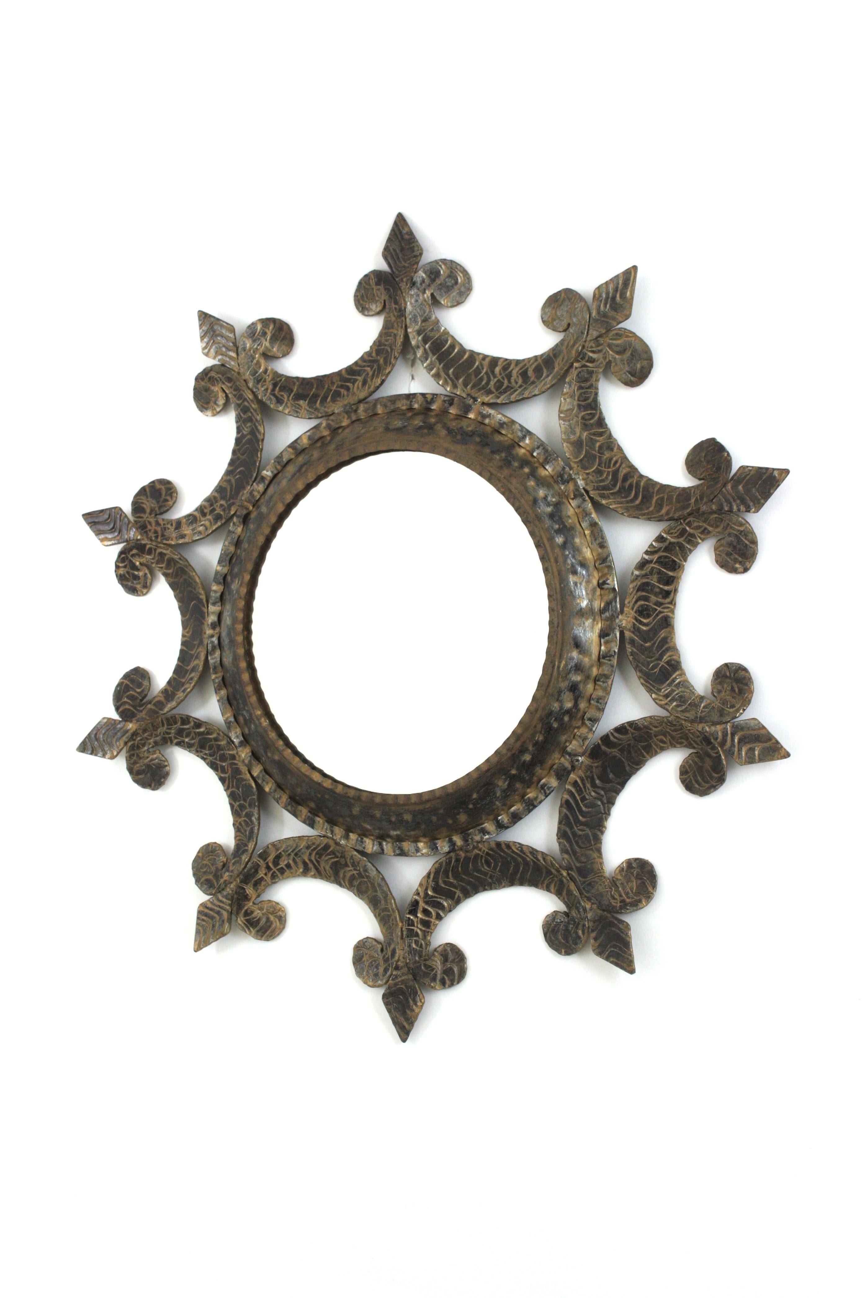 Sunburst Mirror in Wrought Iron, Brutalist Period, 1950s For Sale 4