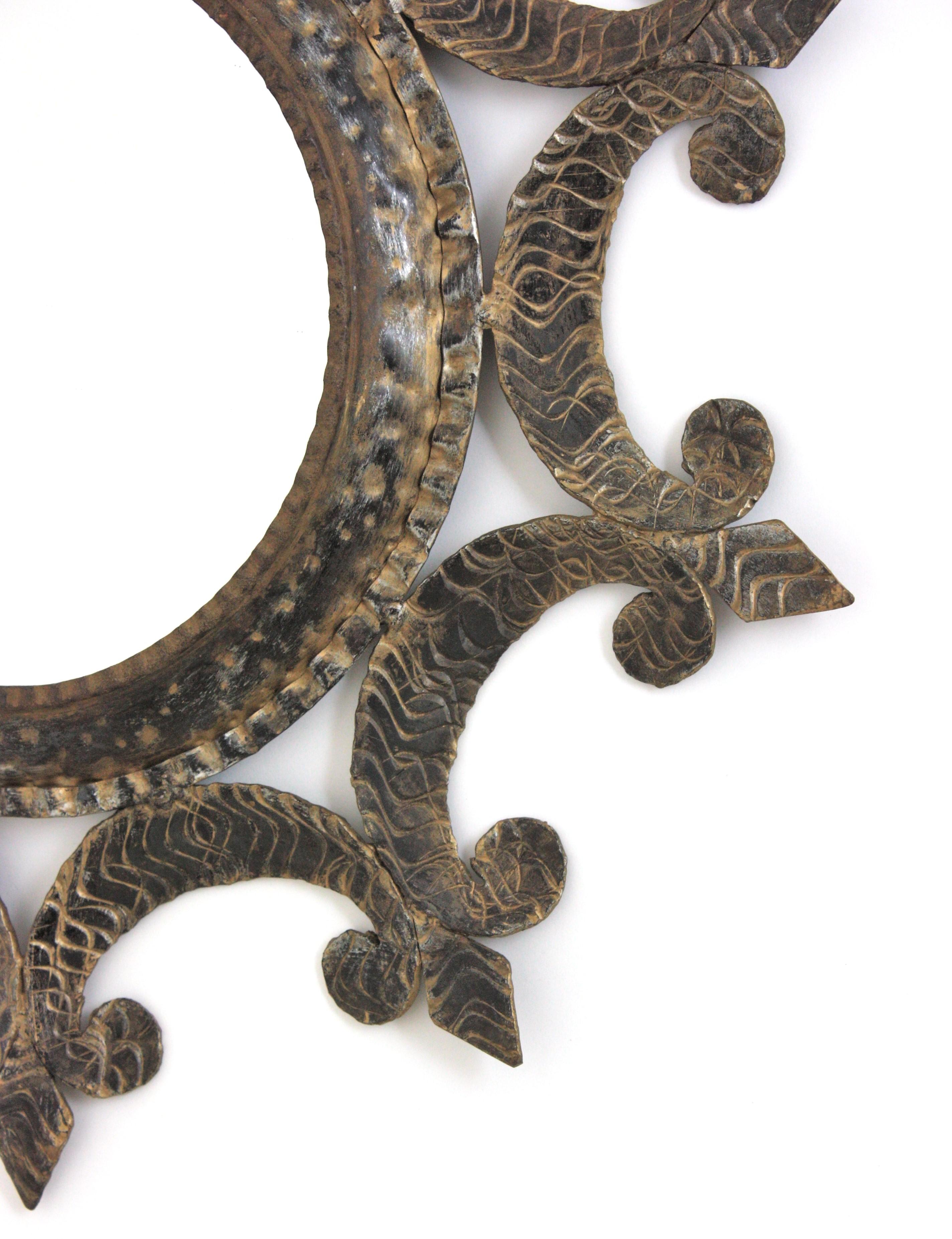 Sunburst Mirror in Wrought Iron, Brutalist Period, 1950s For Sale 5
