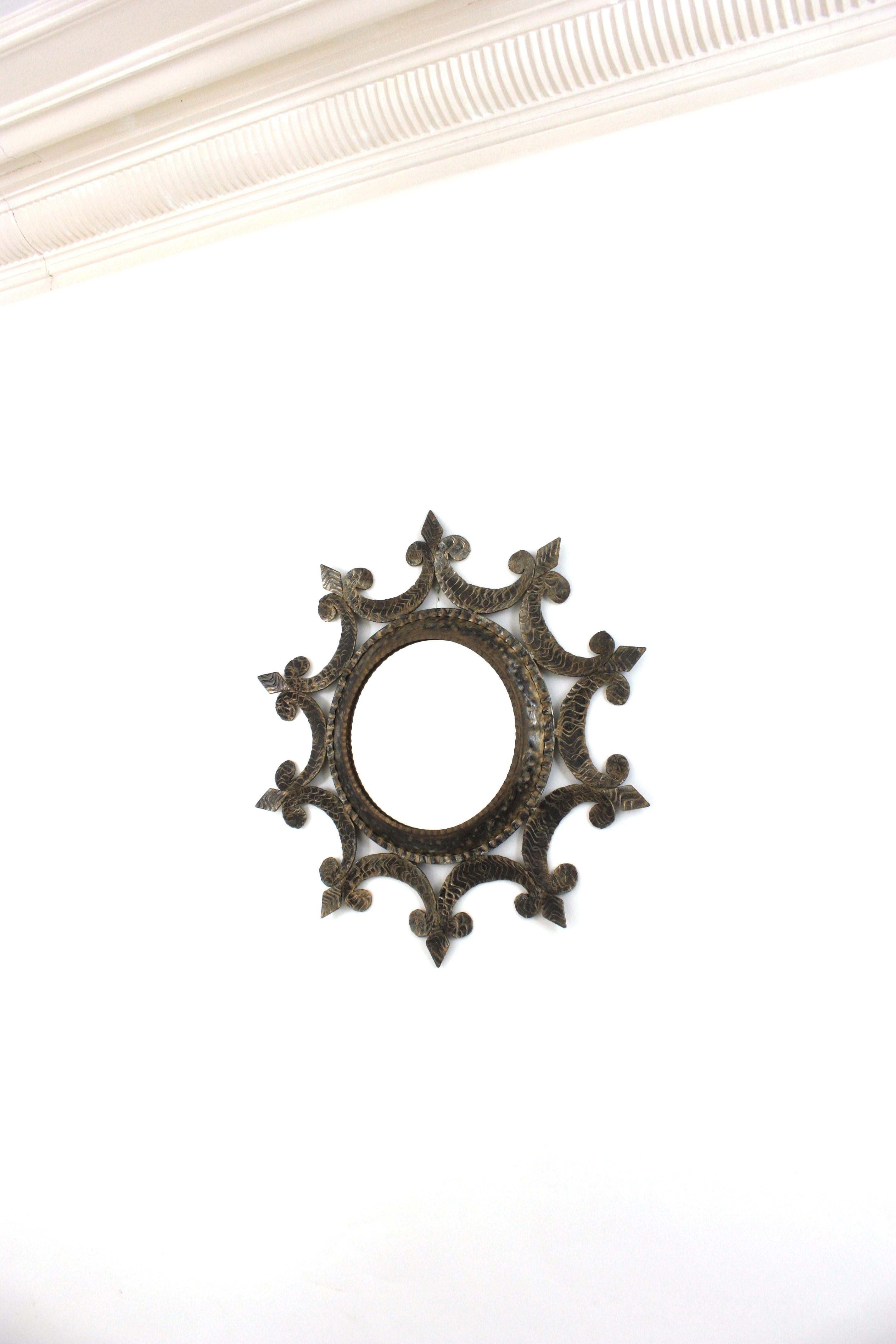 Sunburst Mirror in Wrought Iron, Brutalist Period, 1950s For Sale 6