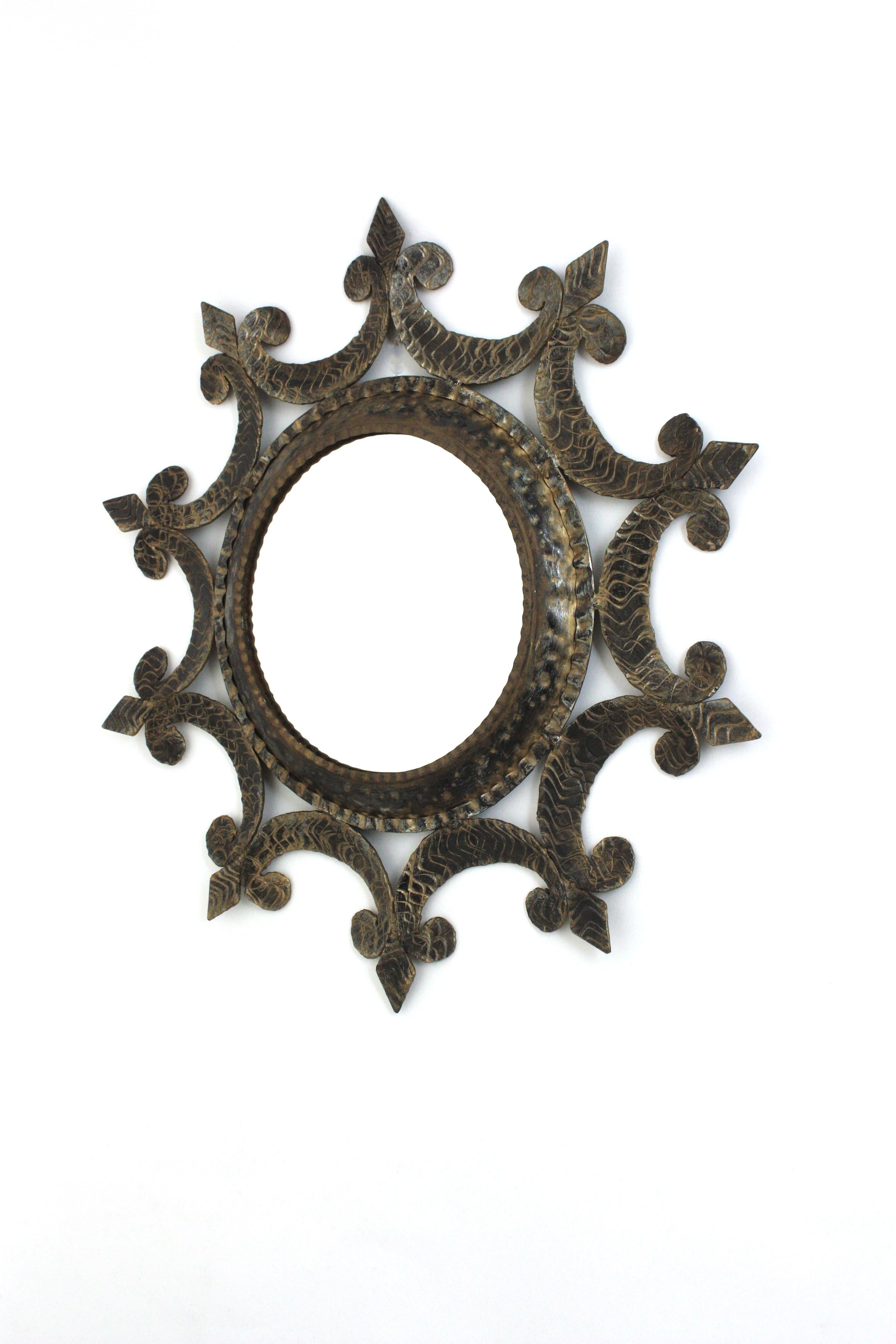 Sunburst Mirror in Wrought Iron, Brutalist Period, 1950s For Sale 7