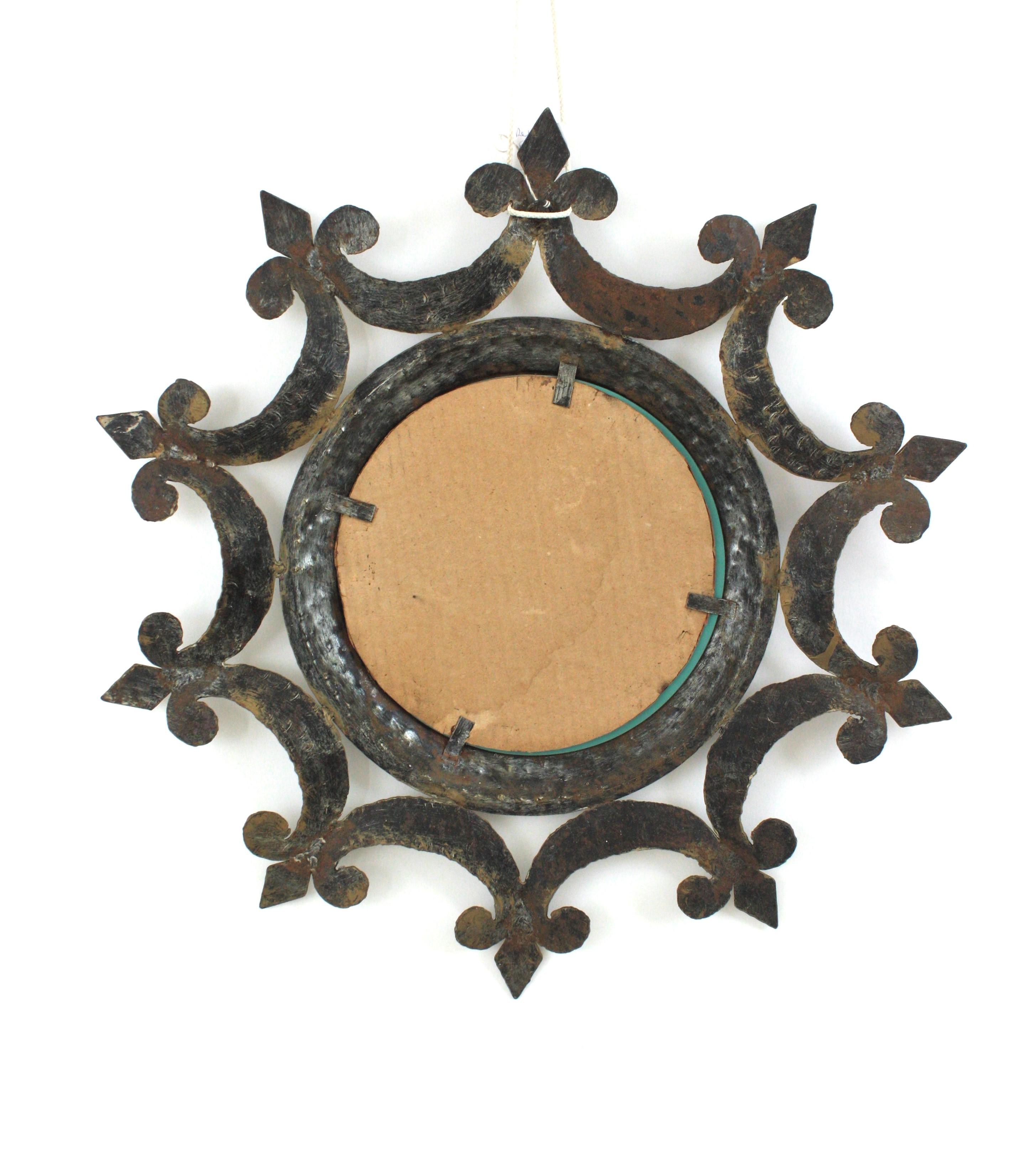 Sunburst Mirror in Wrought Iron, Brutalist Period, 1950s For Sale 8