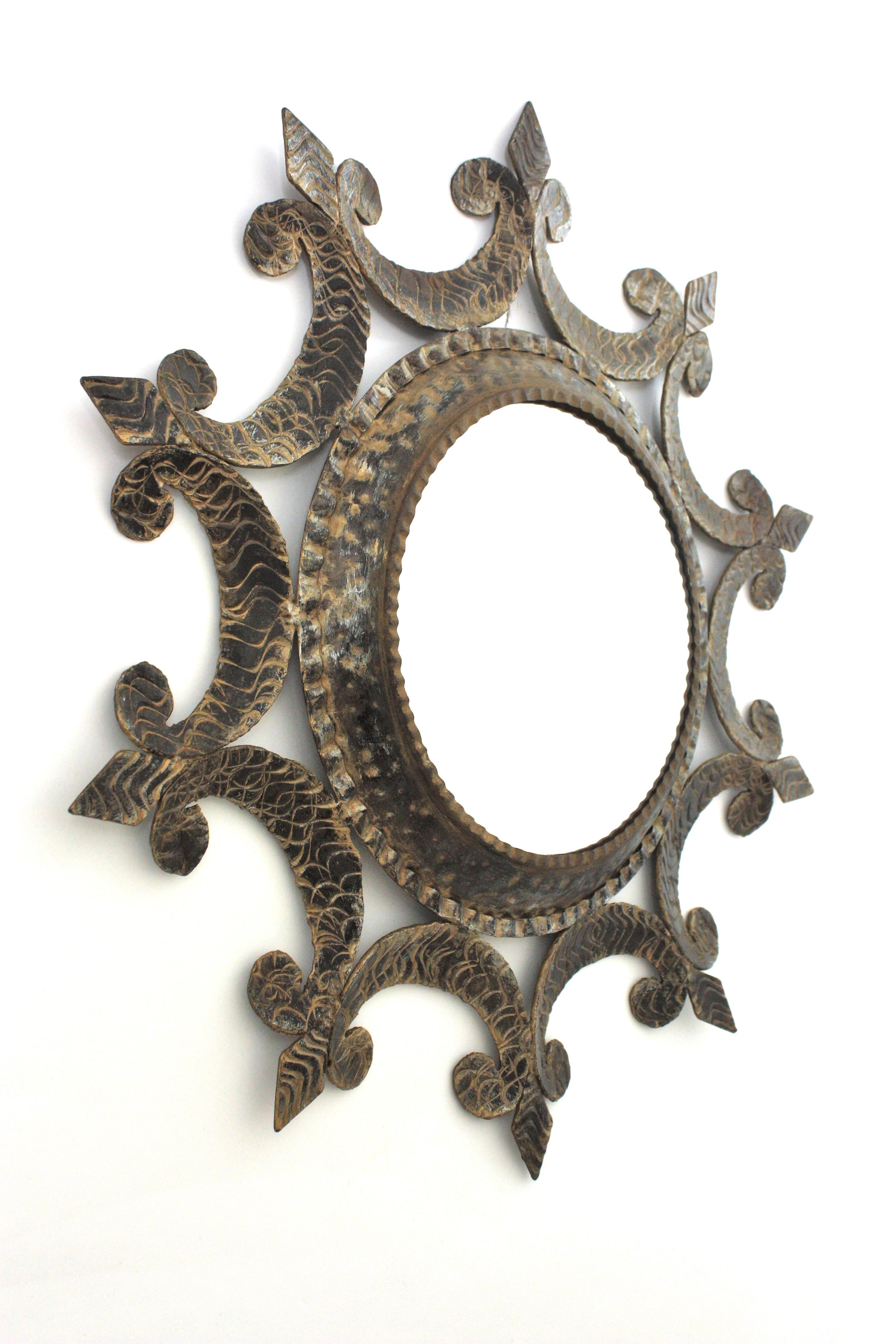 20th Century Sunburst Mirror in Wrought Iron, Brutalist Period, 1950s For Sale