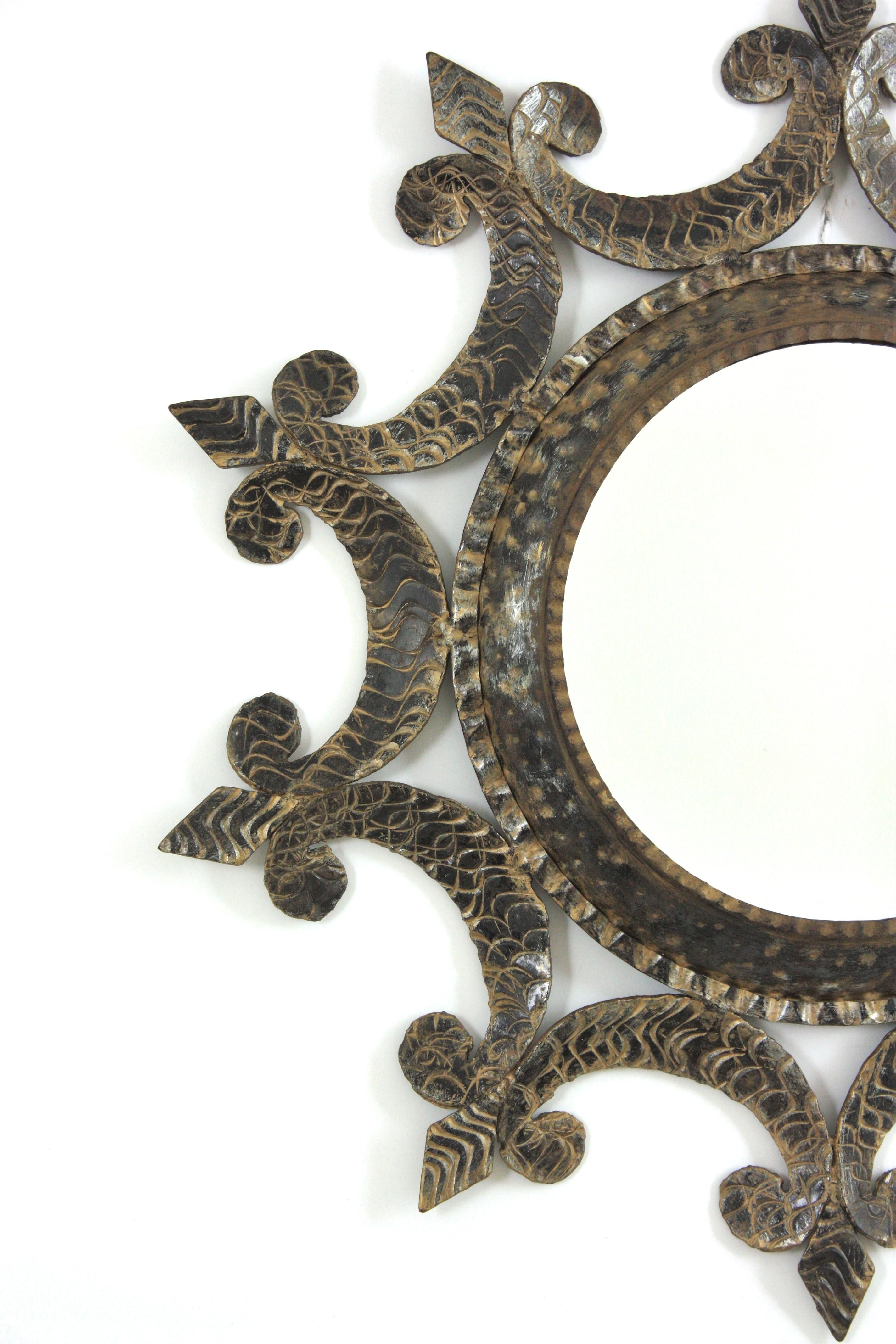 Sunburst Mirror in Wrought Iron, Brutalist Period, 1950s For Sale 1