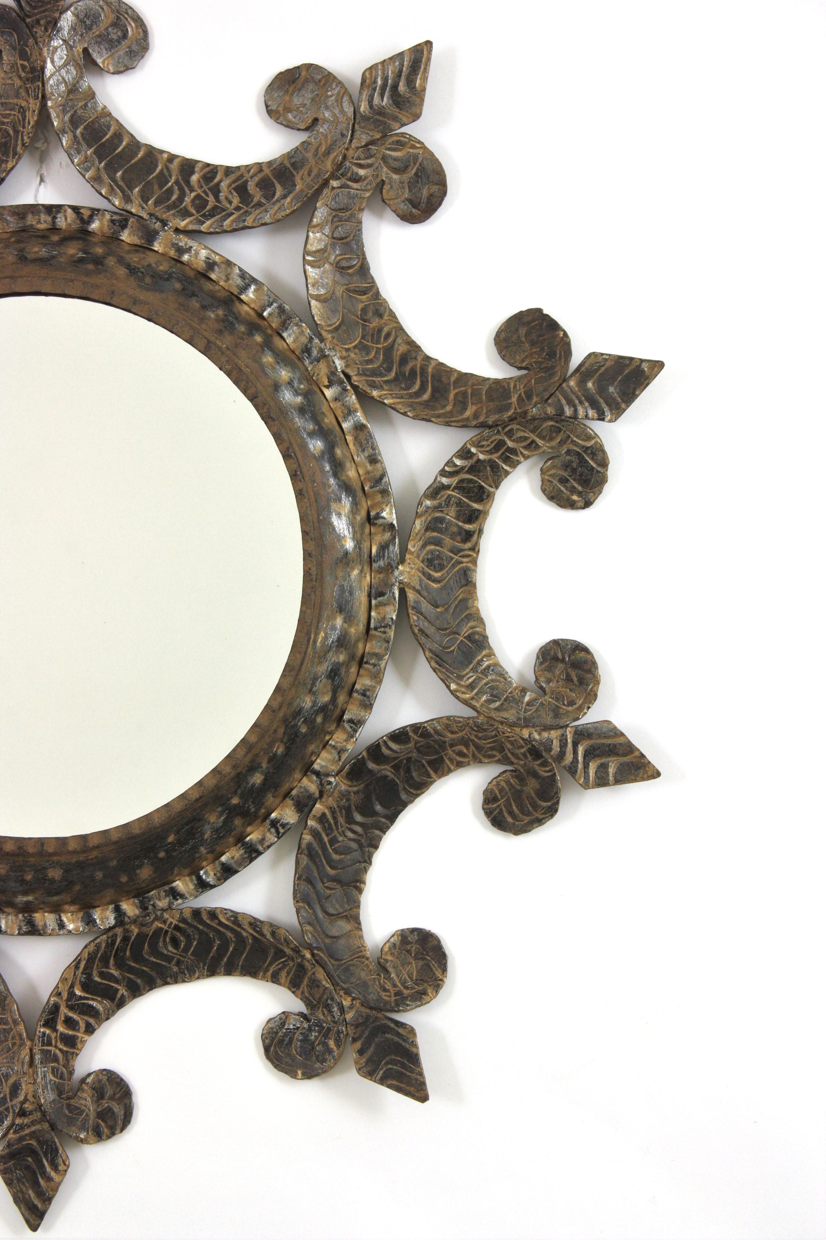 Sunburst Mirror in Wrought Iron, Brutalist Period, 1950s For Sale 2