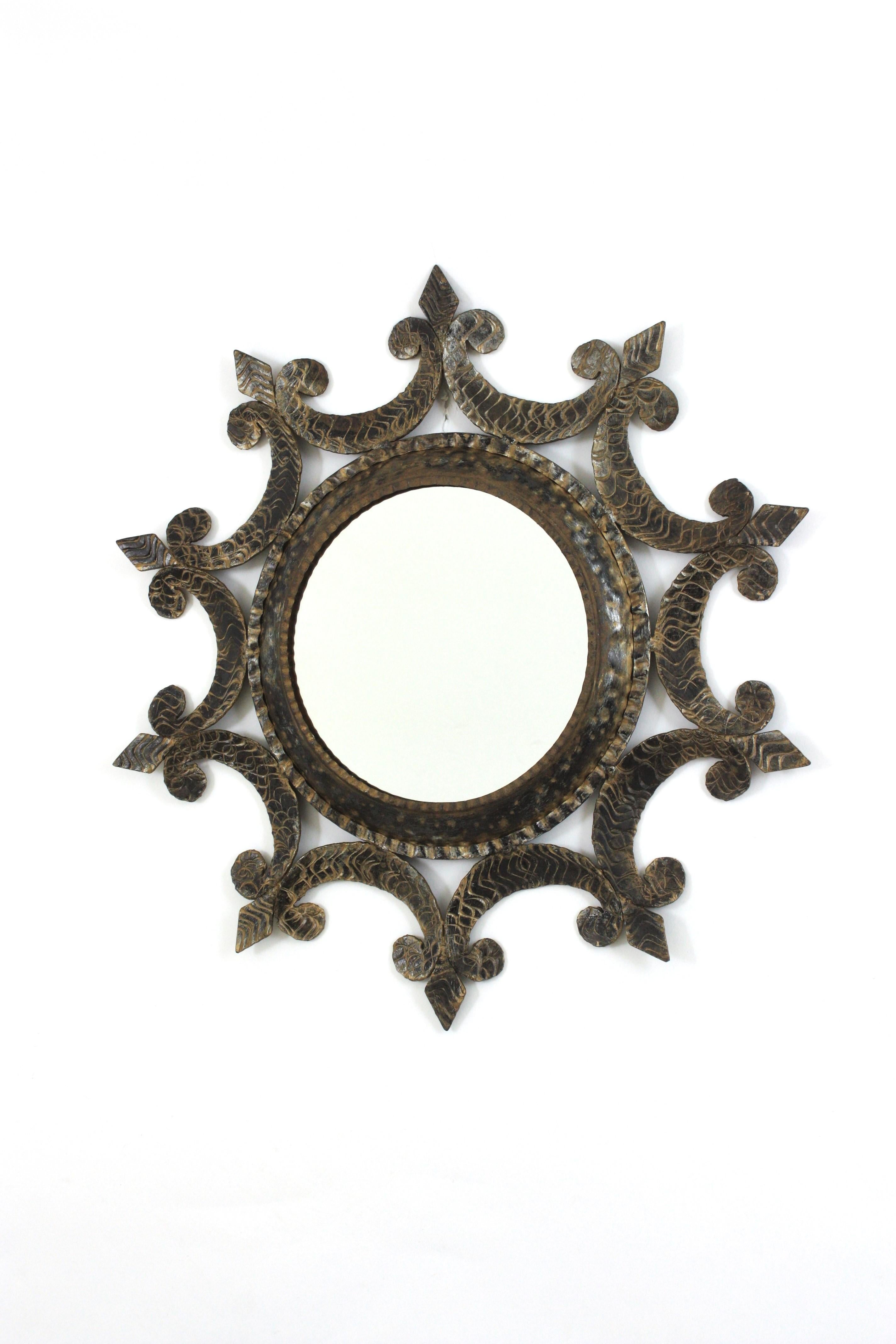 Sunburst Mirror in Wrought Iron, Brutalist Period, 1950s For Sale 3