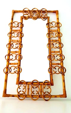 Sunburst Mirror mid-century Rattan French Saint Tropez Riviera, 1950