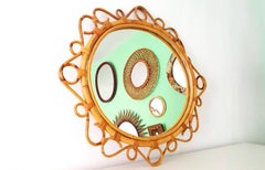 Sunburst Mirror mid-century Rattan French Saint Tropez Riviera, 1950