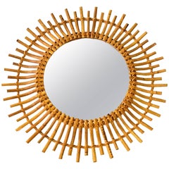 Sunburst Mirror mid-century Rattan French Saint Tropez Riviera, 1950