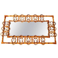 Sunburst Mirror mid-century Rattan French Saint Tropez Riviera, 1950 Sunburst Mirror mid-century Rattan French Saint Tropez Riviera, 1950