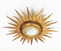 Sunburst Ceiling Light Fixture or Wall Sconce / Sunburst Mirror,  Gilt Iron