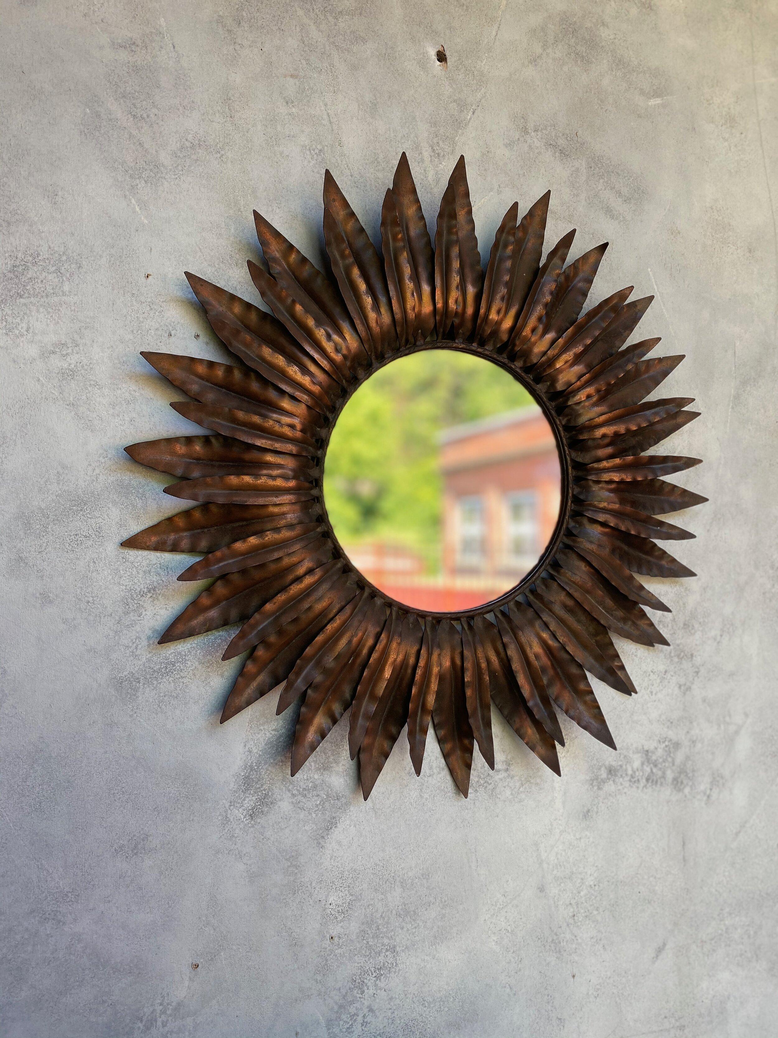 Spanish Sunburst Mirror with Antique Copper Finish In Good Condition For Sale In Buchanan, NY