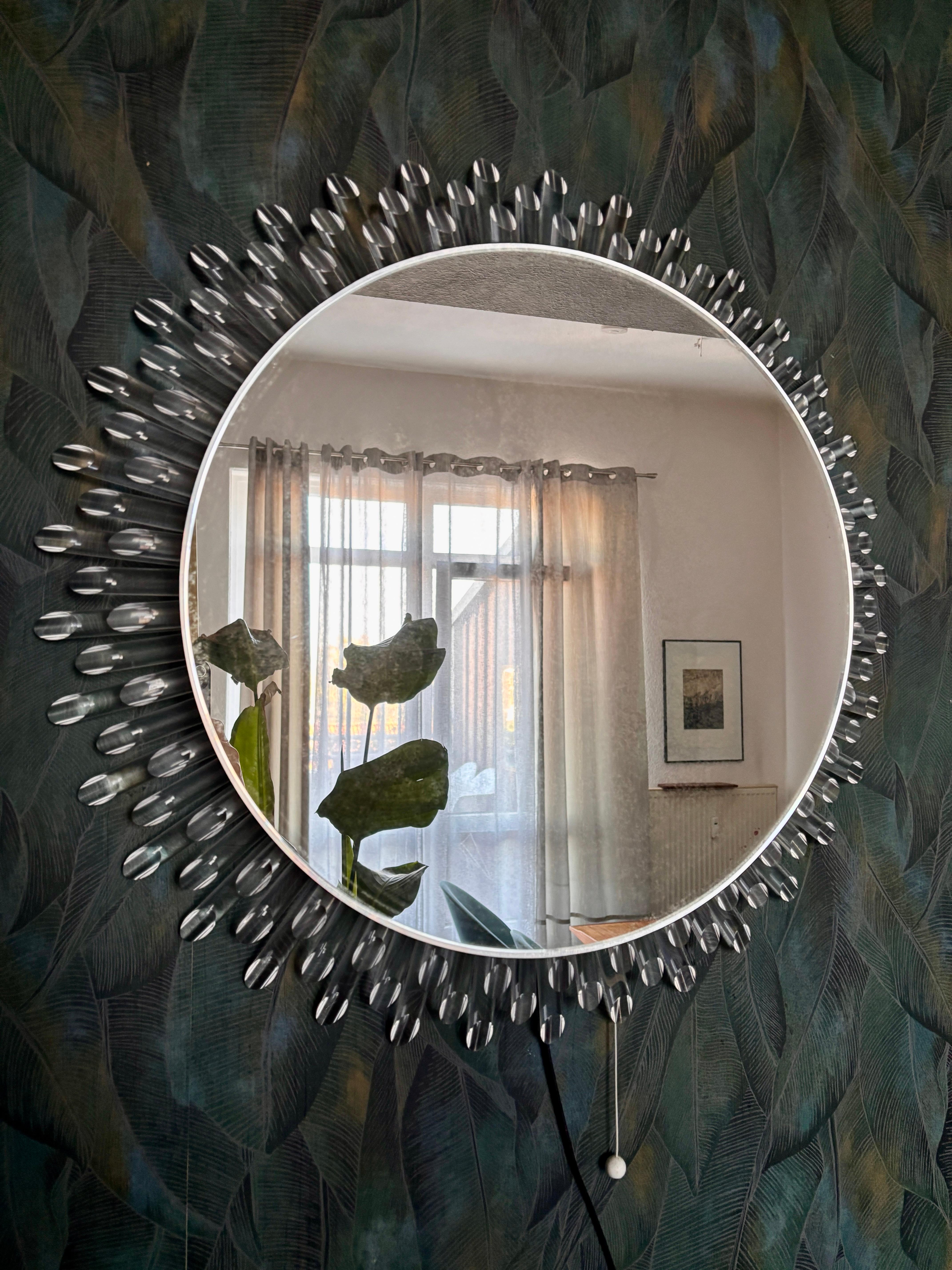 German Sunburst mirror with backlight, 1970s For Sale