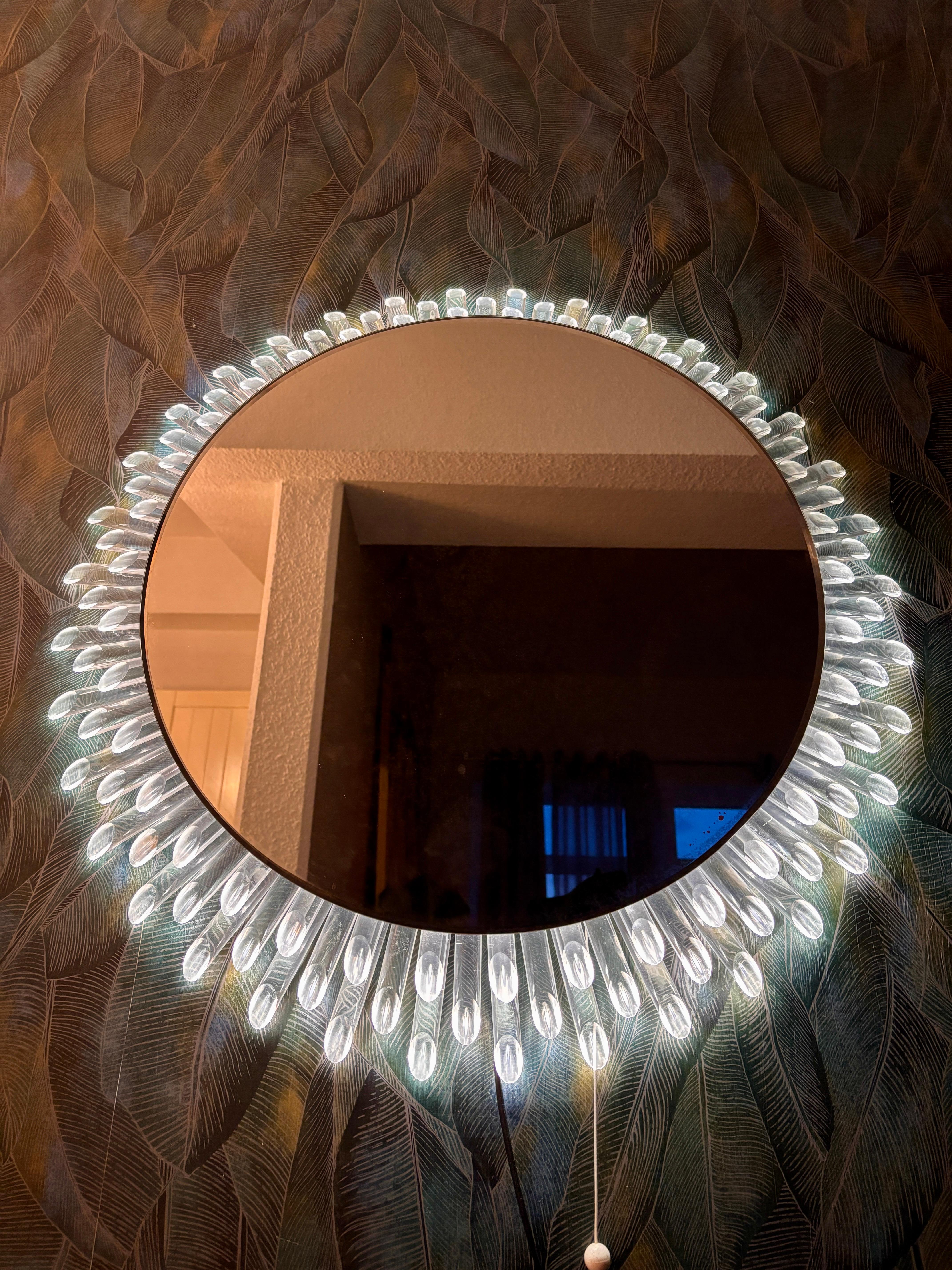 Sunburst mirror with backlight, 1970s For Sale 2