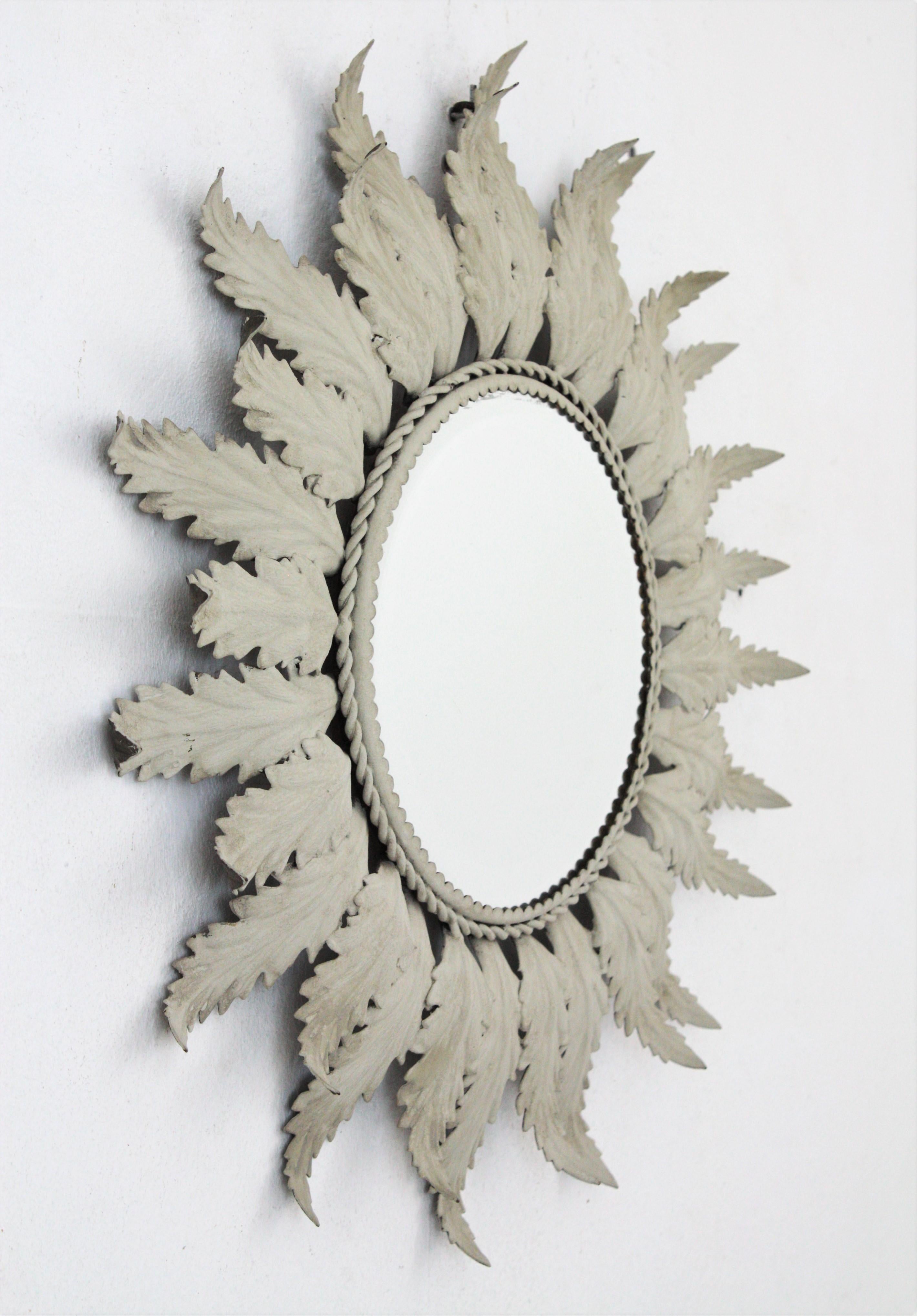 20th Century Sunburst Mirror with Beveled Glass and Grey Patina, Spain, 1960s For Sale