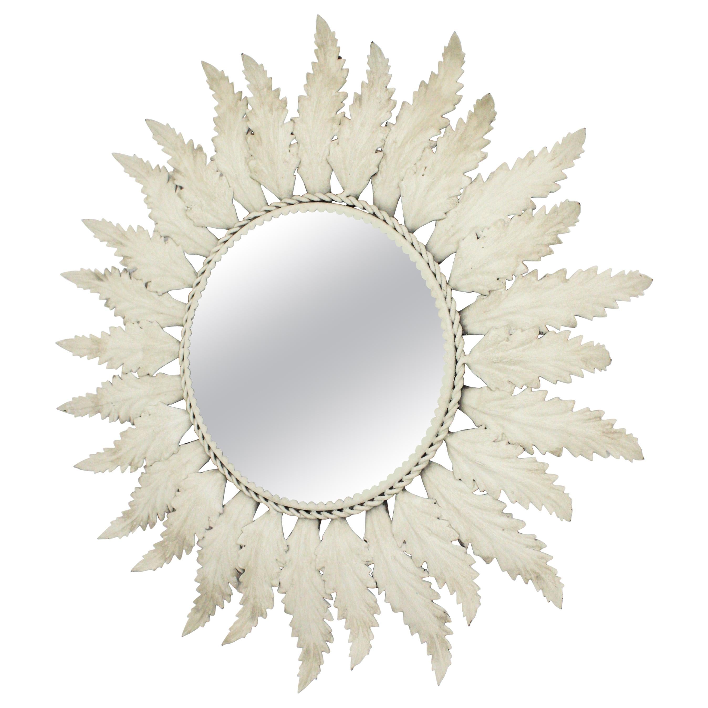 Sunburst Mirror with Beveled Glass and Grey Patina, Spain, 1960s For Sale