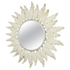 Sunburst Mirror with Beveled Glass and Grey Patina, Spain, 1960s